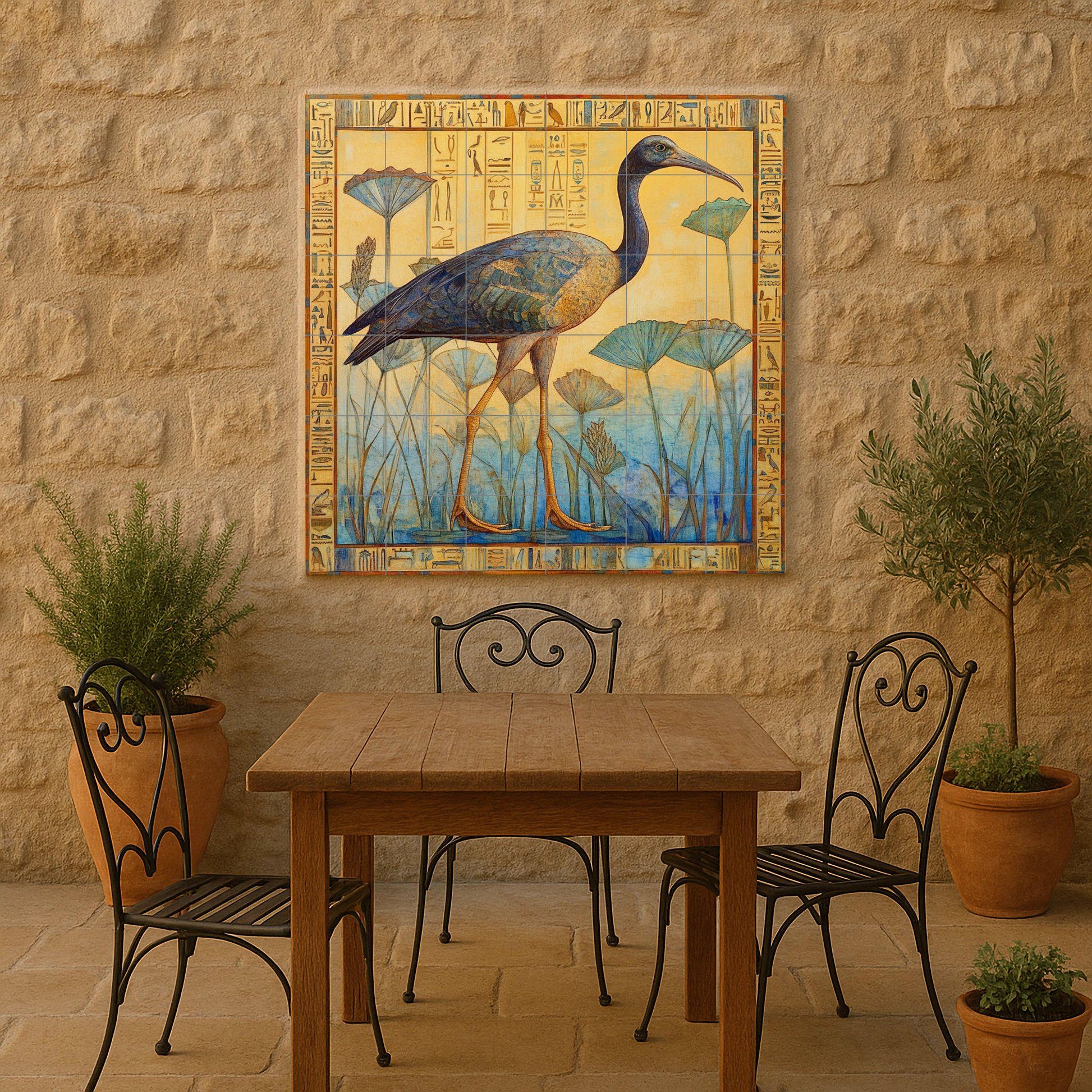 Cerámica con ibis entre papiros · Ceramic Wall Mural — Mythology Wall Art