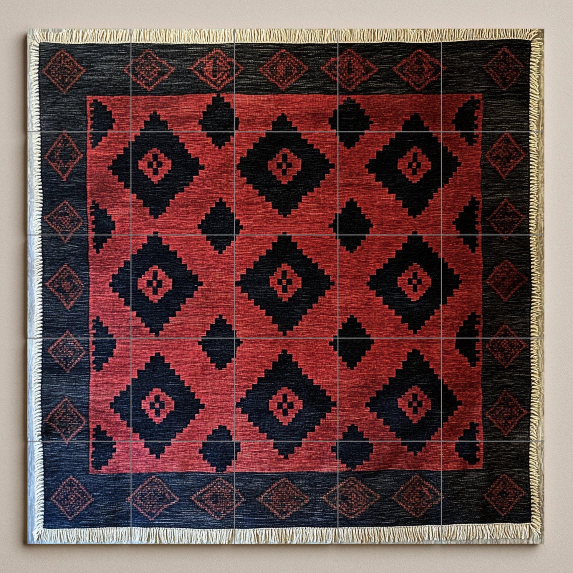 Mural cerámico de poncho gaucho argentino con motivos de diamantes…