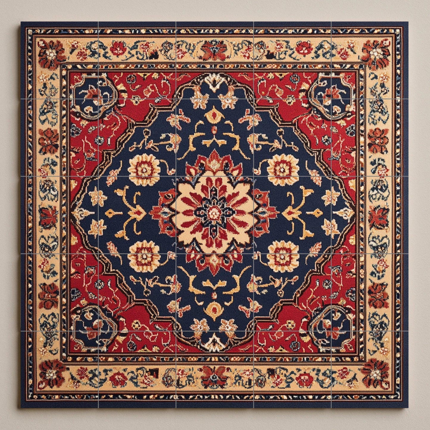 Cerámica persa de Mashhad con medallón ornamental y azulejos rojo in — Fresque Murale en Carreaux de Céramique · Paysage Botanique