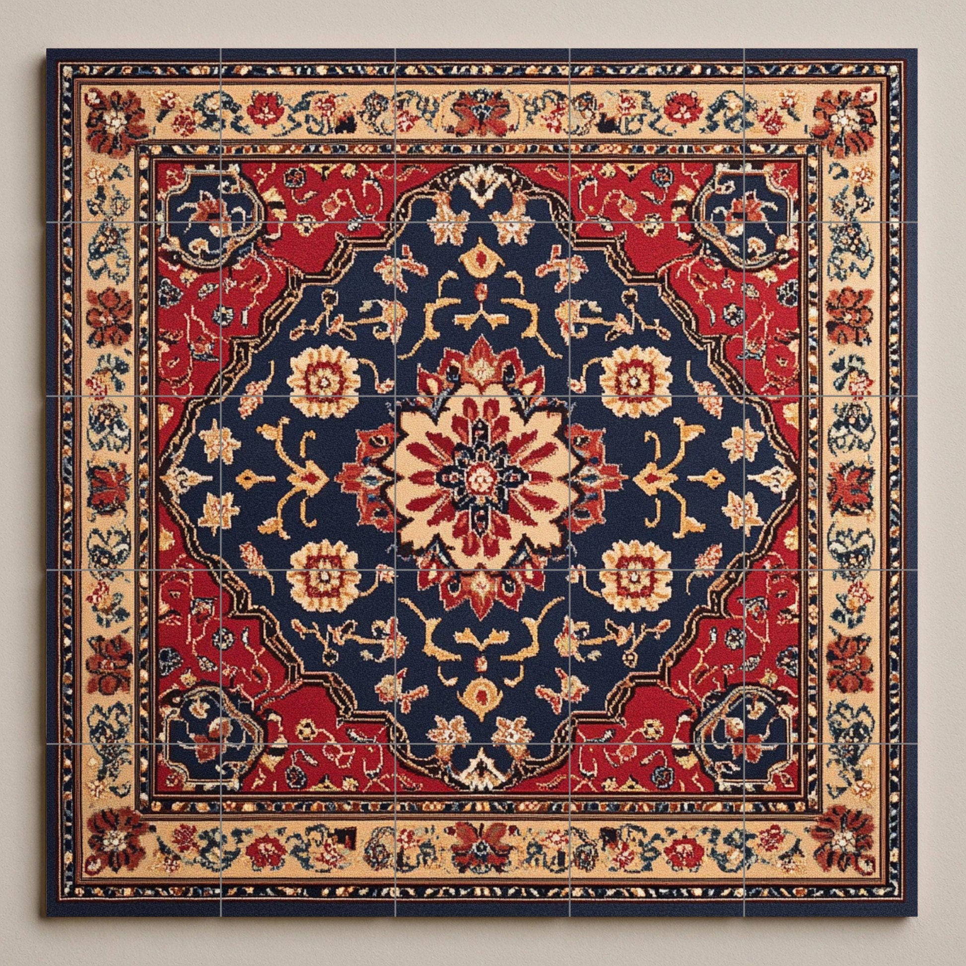 Cerámica persa de Mashhad con medallón ornamental y azulejos rojo in — Fresque Murale en Carreaux de Céramique · Paysage Botanique