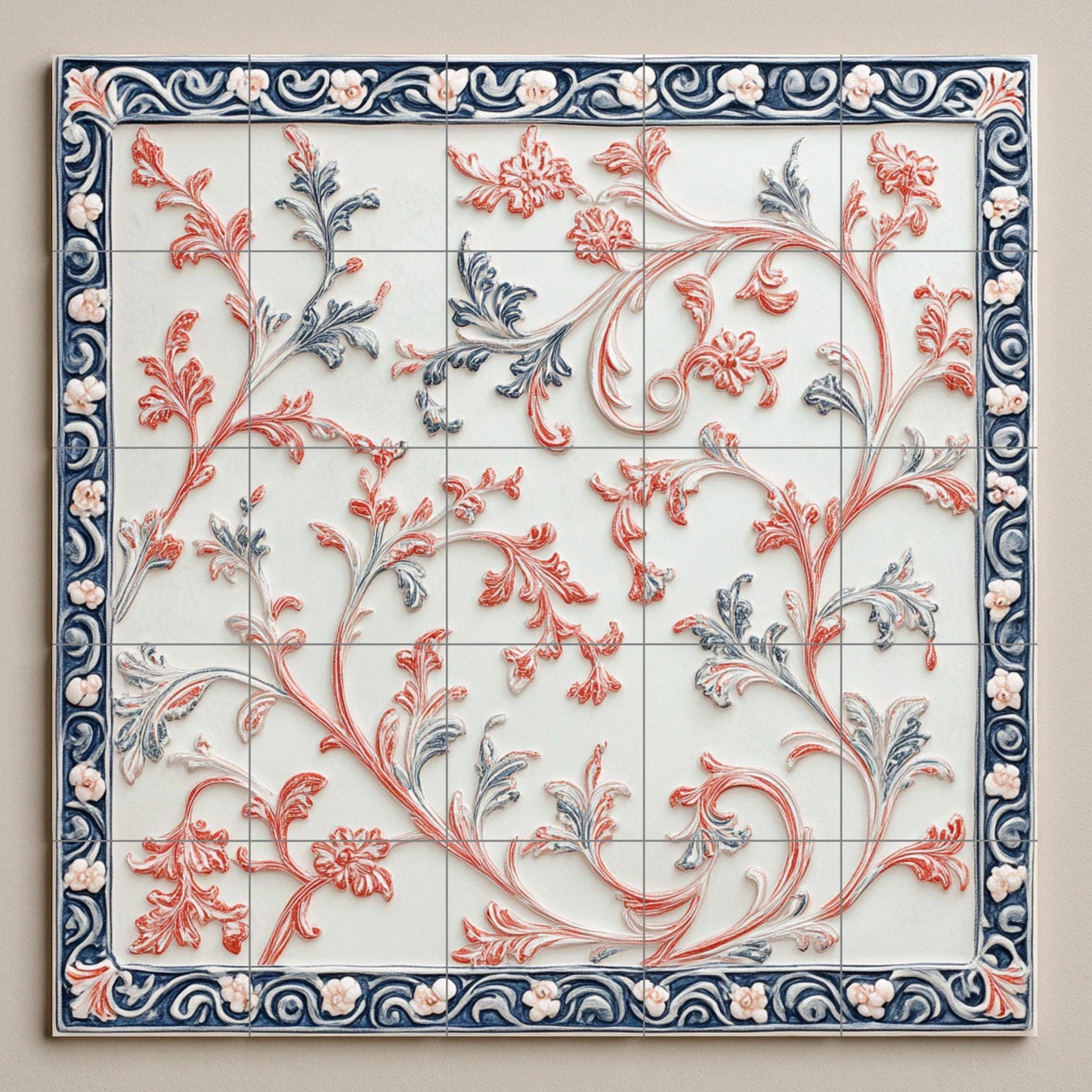 Elegante mural de cerámica con volutas botánicas — Paysage Botanique, Art Mural en Céramique