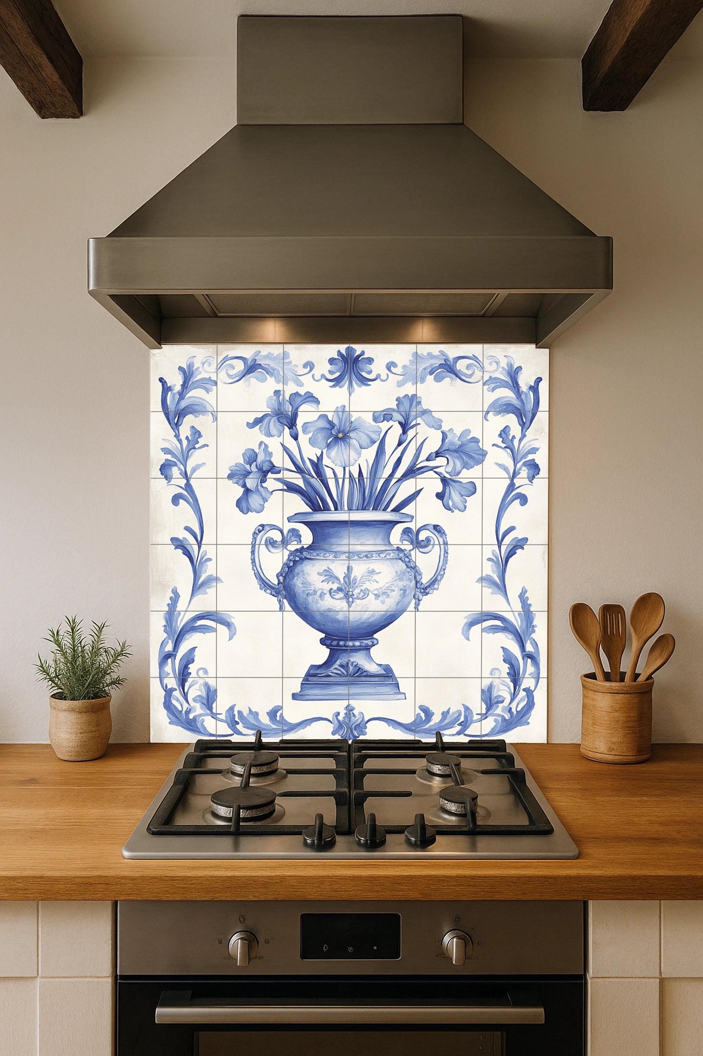 Mural de cerámica azul de Delft