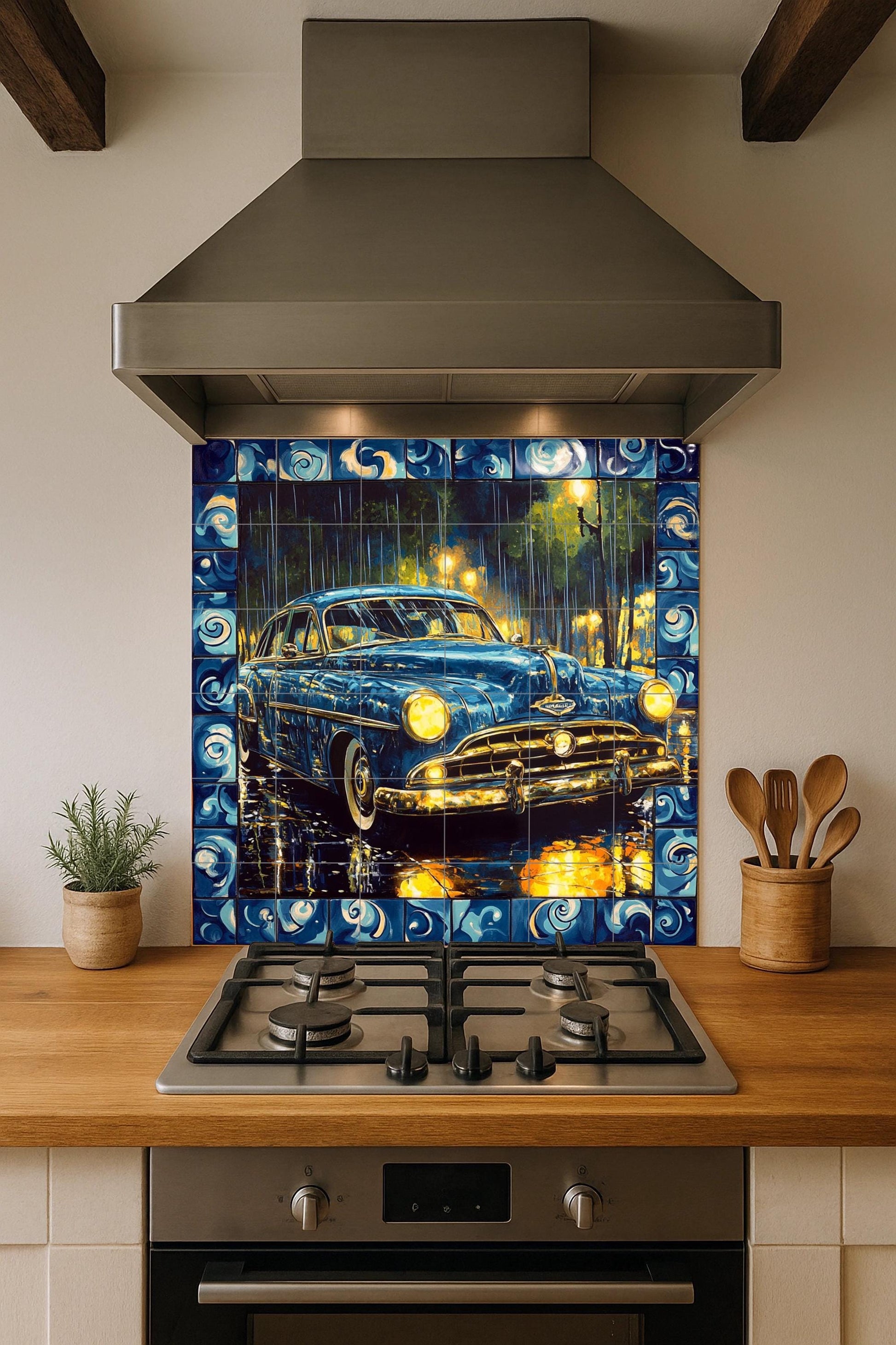 Fresque en Carrelage Coche Classique — Fresque à Motifs Décoratifs