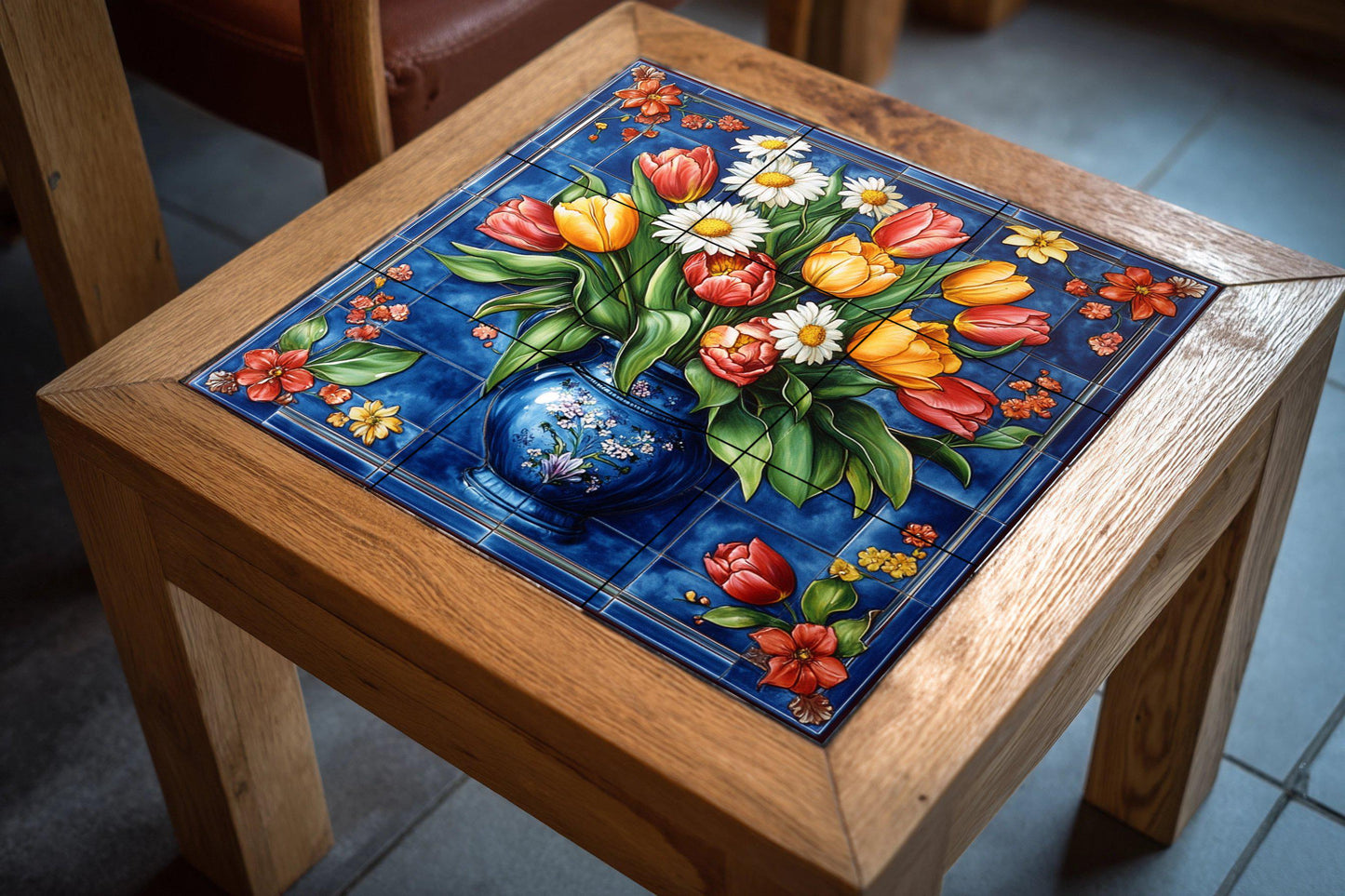 Tulipes et margaritas — Fresque Murale en Carreaux de Céramique · Décor Jardin et Nature