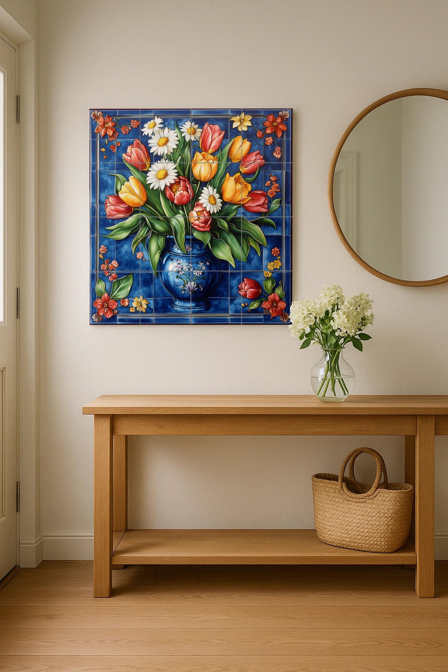 Tulipes et margaritas — Fresque Murale en Carreaux de Céramique · Décor Jardin et Nature