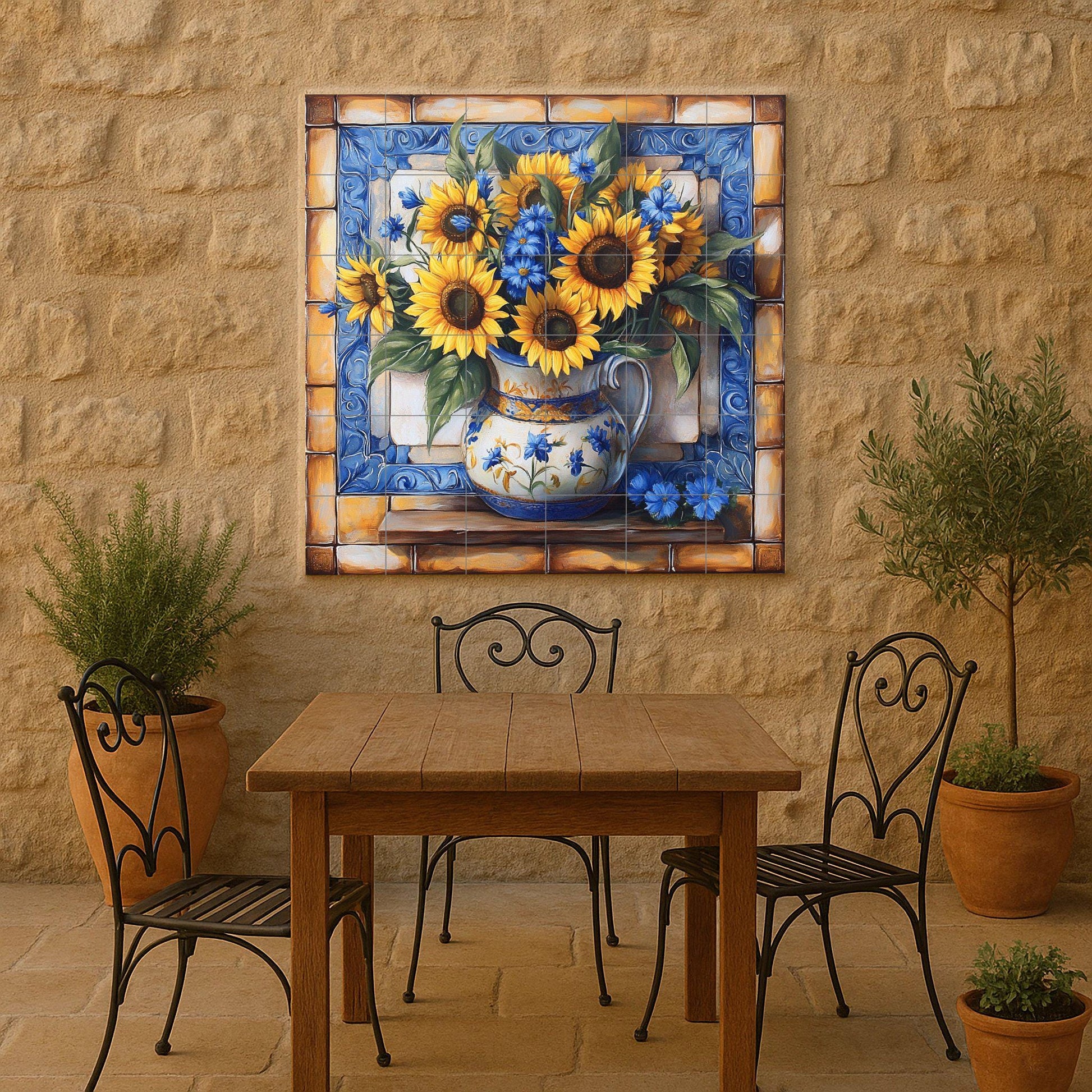 Fresque en Carrelage Tournesols — Décor Jardin et Nature