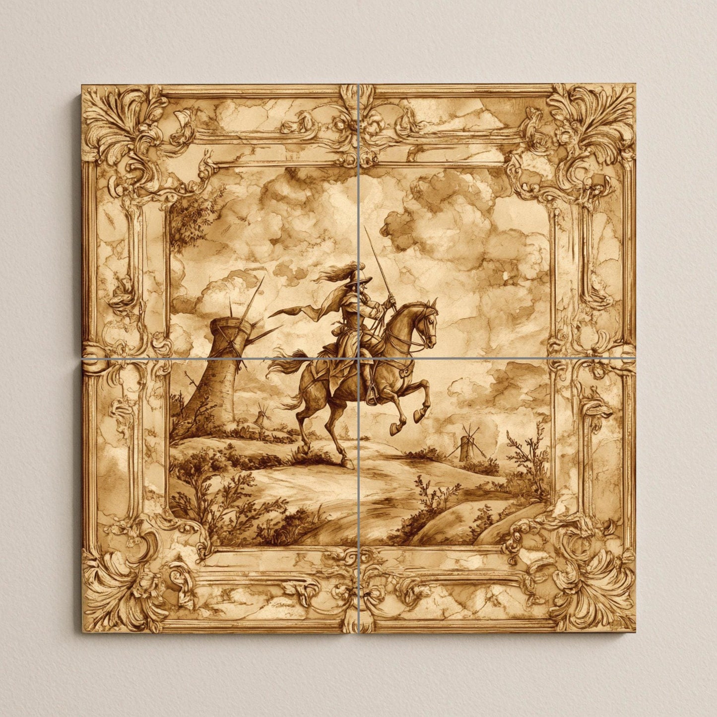 Mural cerámico sepia de Don Quijote