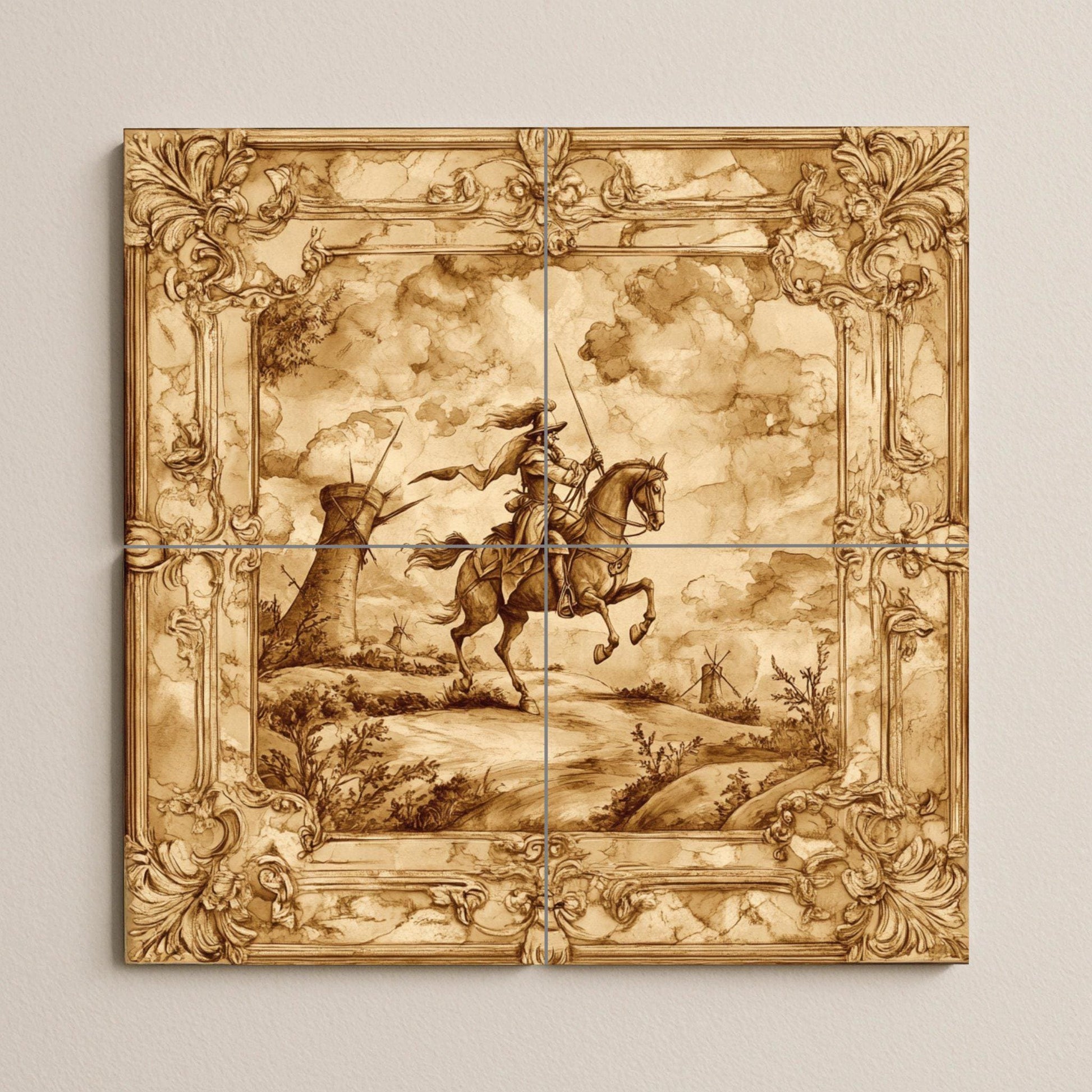 Mural cerámico sepia de Don Quijote