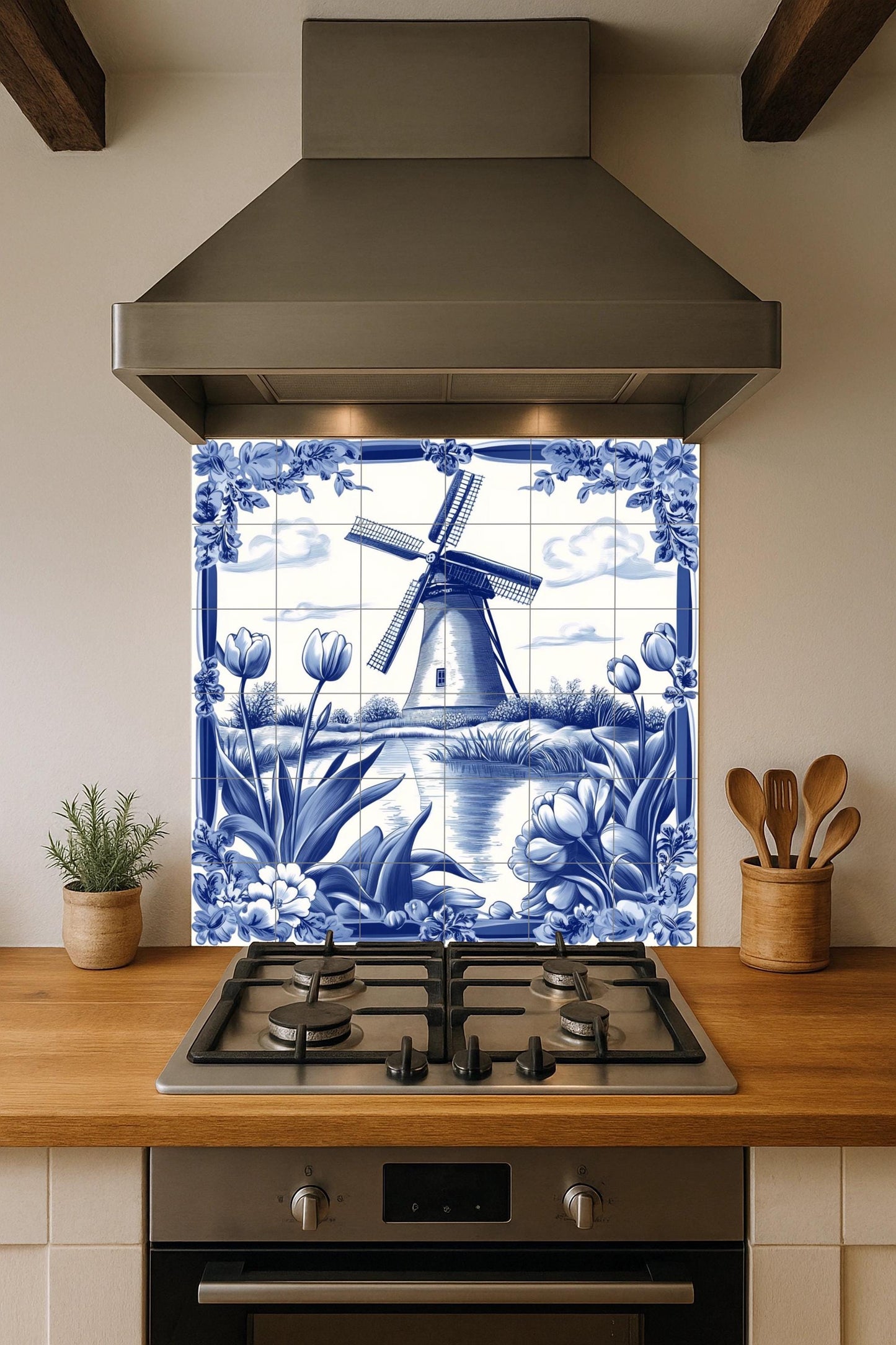 Ceramic Tile Mural: Cerámica Delft Blue Dutch — Garden & Scenery Décor