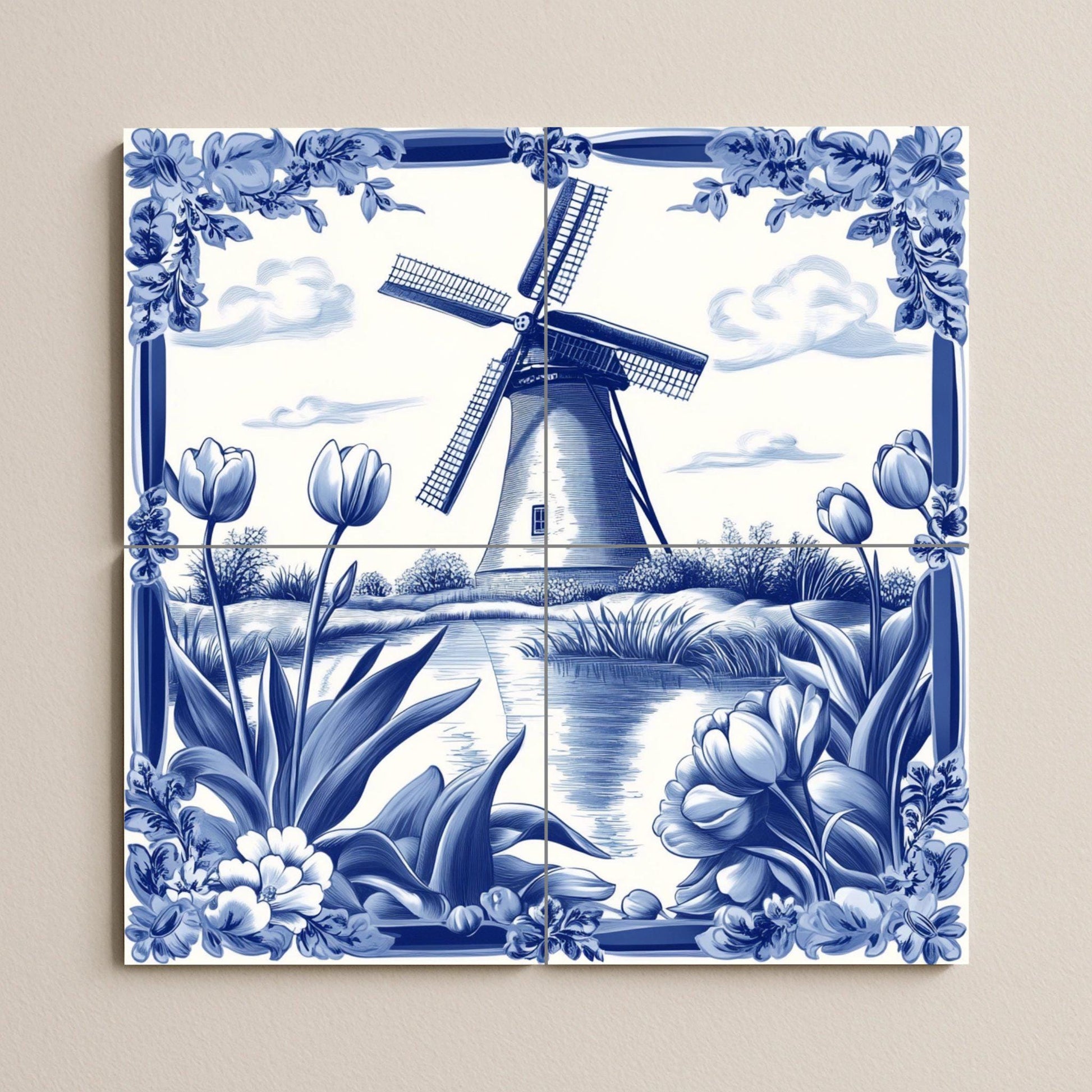 Ceramic Tile Mural: Cerámica Delft Blue Dutch — Garden & Scenery Décor