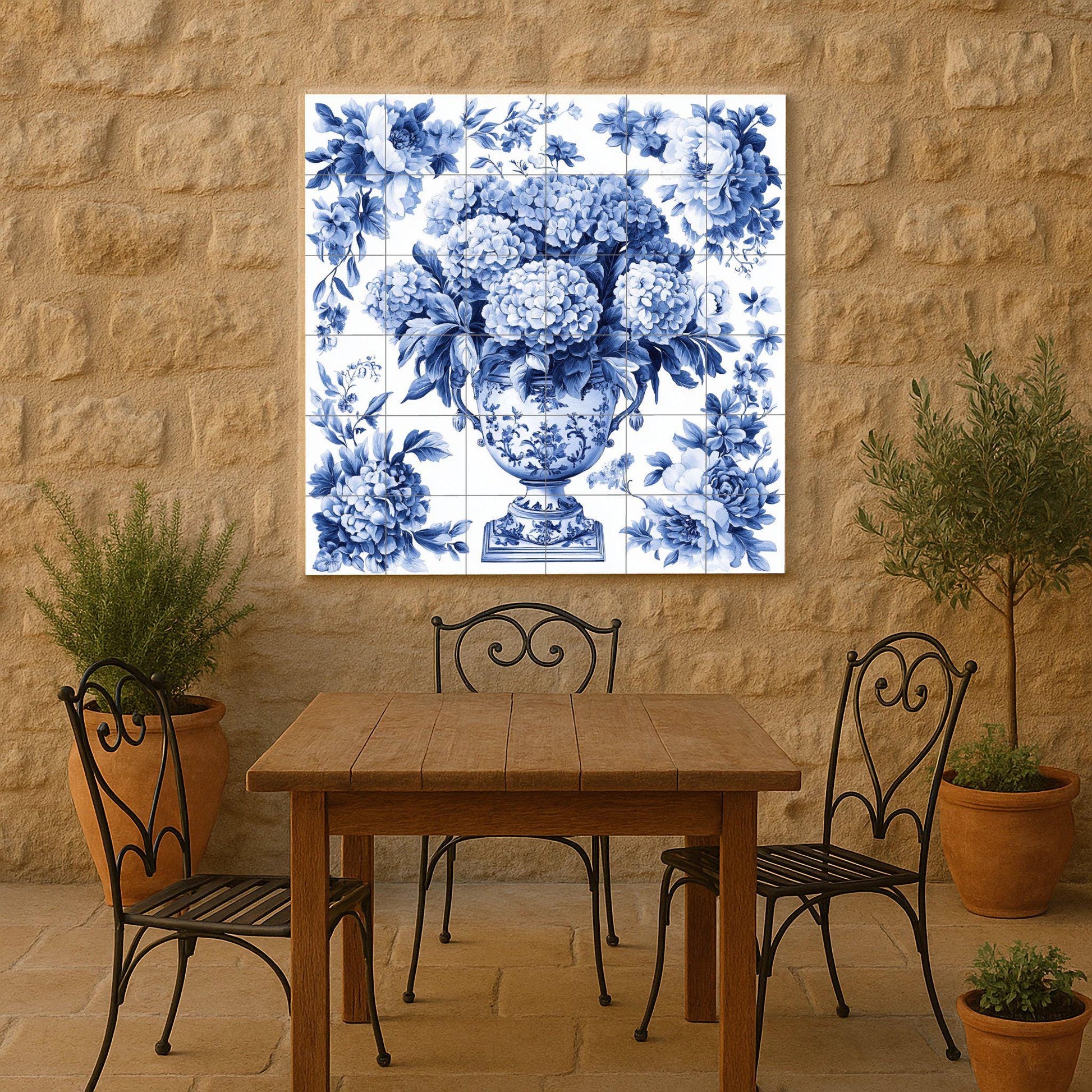 Cerámica Delft Blue — Botanical Landscape · Tile Wall Art