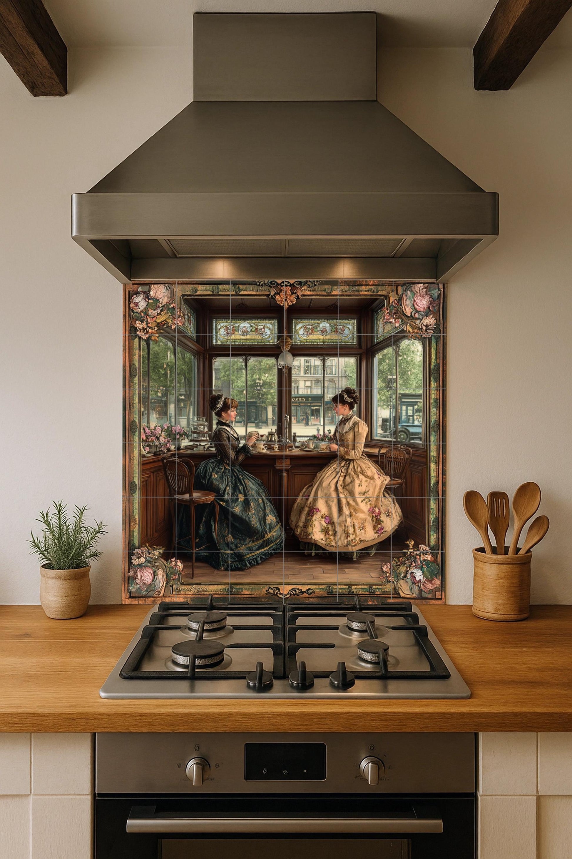 Salón de té inglés victoriano — Flowers & Landscape Art · Tile Wall Art