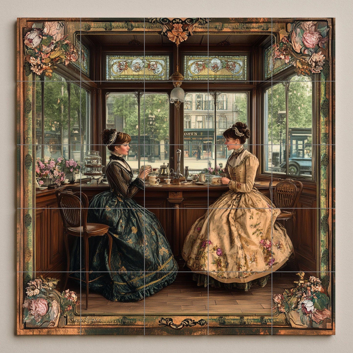Salón de té inglés victoriano — Flowers & Landscape Art · Tile Wall Art