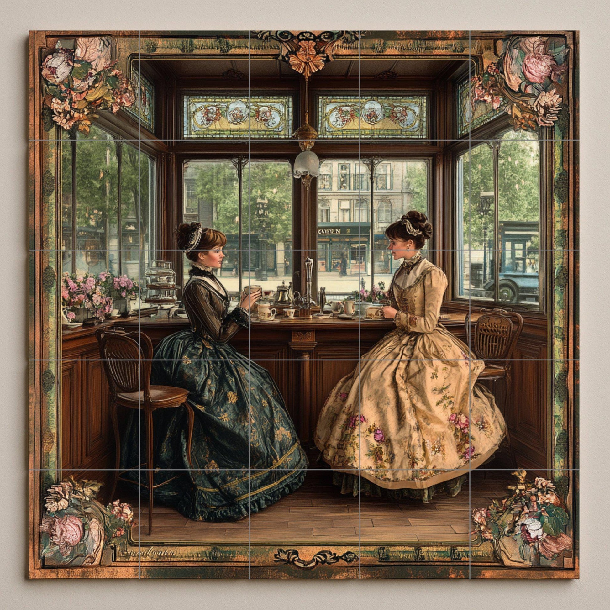 Salón de té inglés victoriano — Flowers & Landscape Art · Tile Wall Art