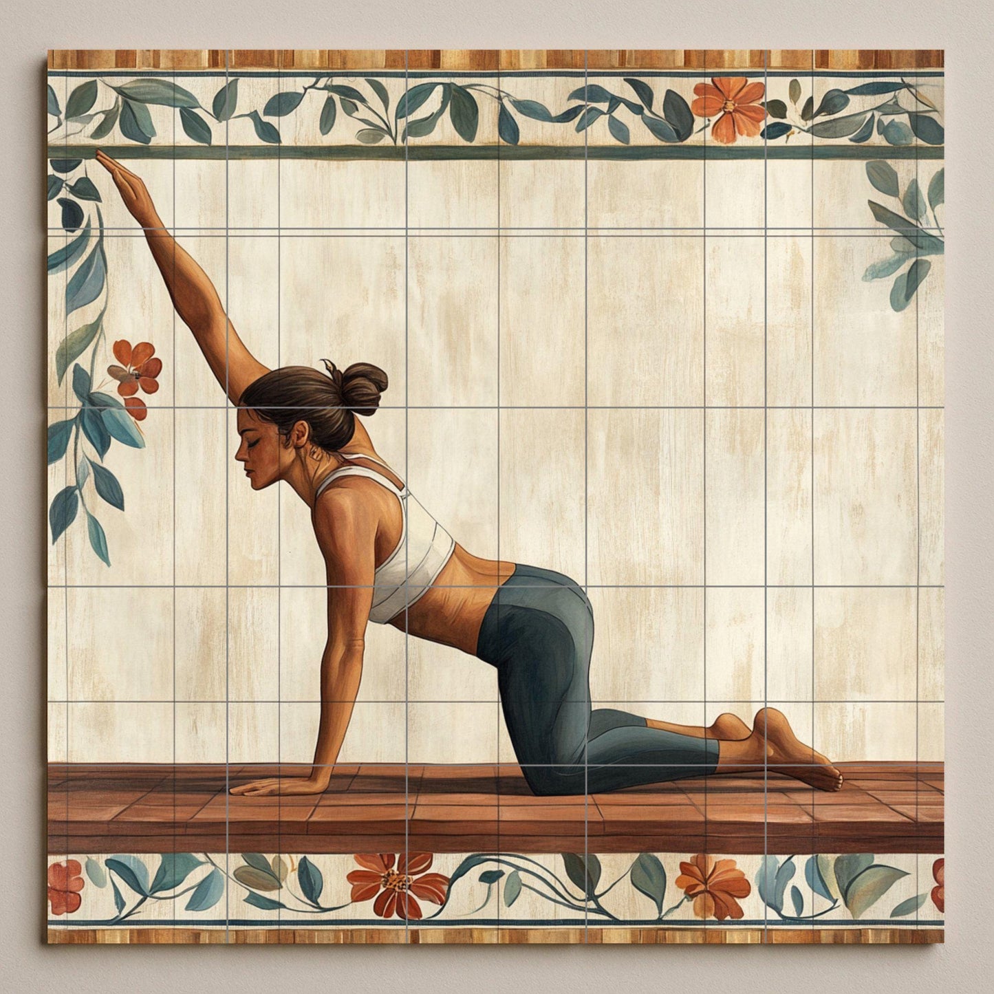 Ceramic Tile Mural: Yoga — Folk-Art Décor