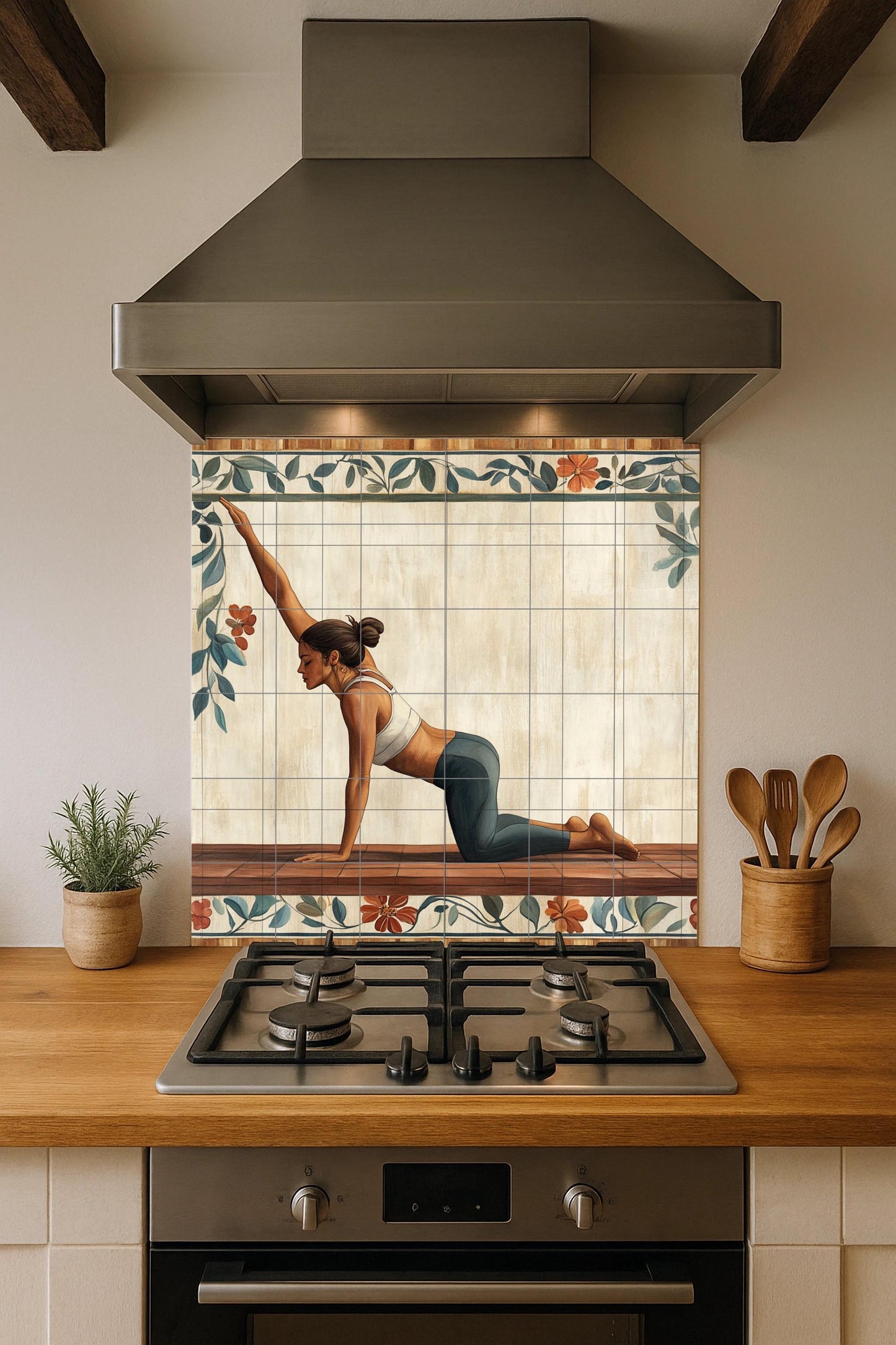 Ceramic Tile Mural: Yoga — Folk-Art Décor