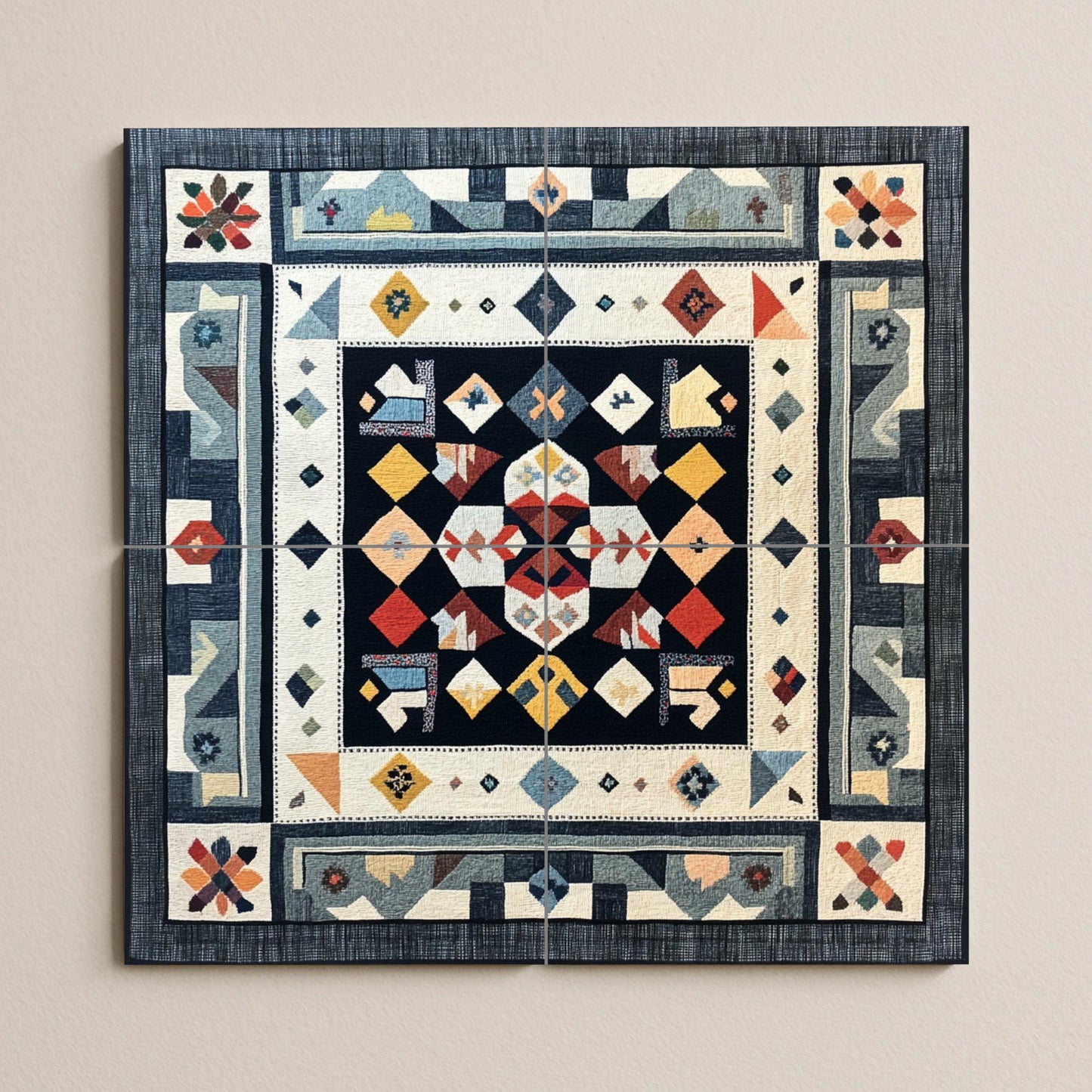 Finlandés Ryijy — Fliesen-Wandbild aus Keramik · Volkskunst & Ornament