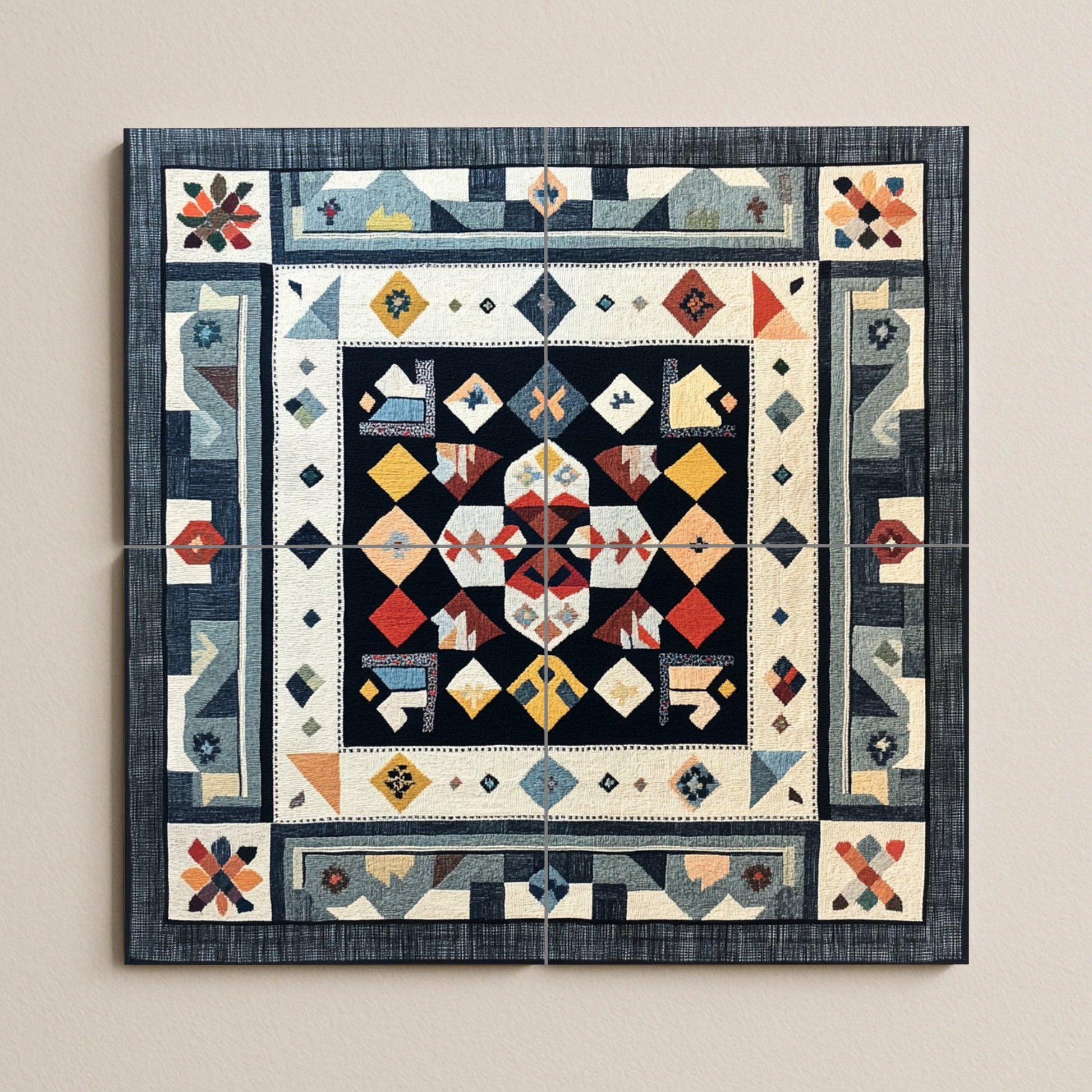Finlandés Ryijy — Fliesen-Wandbild aus Keramik · Volkskunst & Ornament