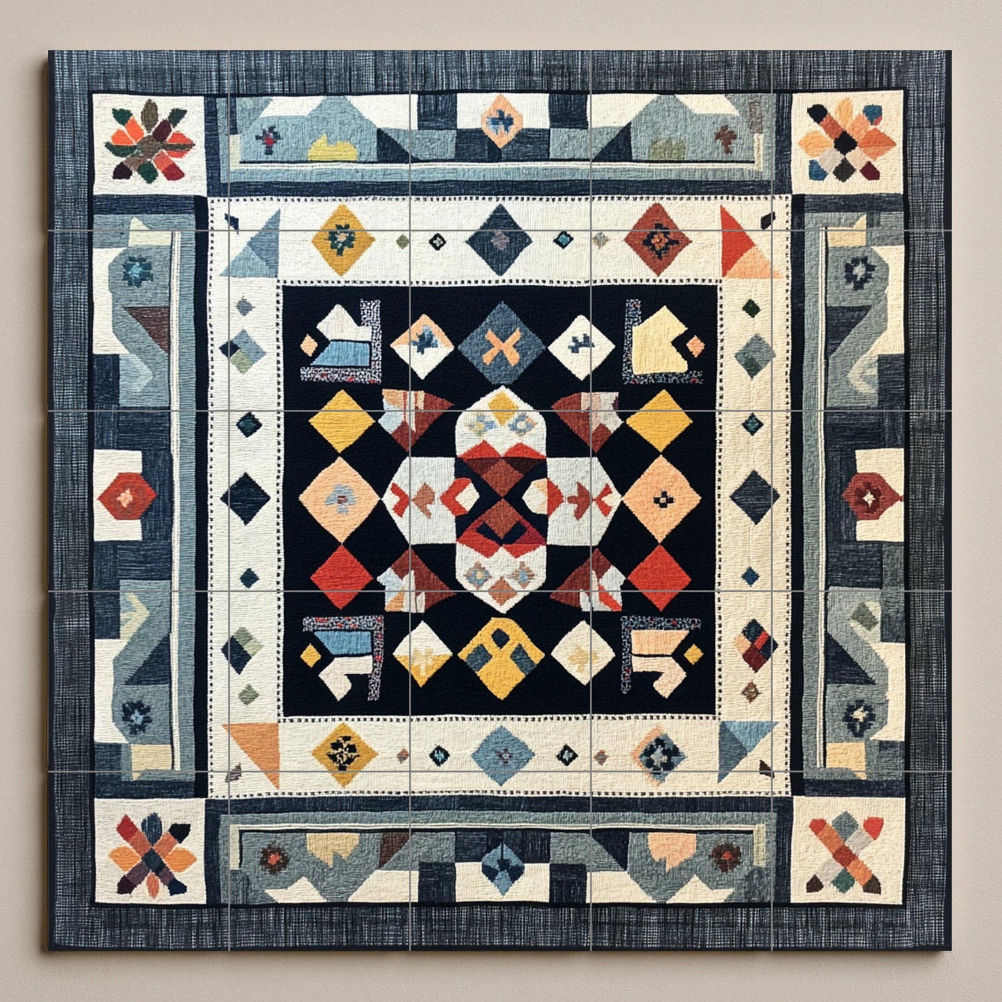 Finlandés Ryijy — Fliesen-Wandbild aus Keramik · Volkskunst & Ornament