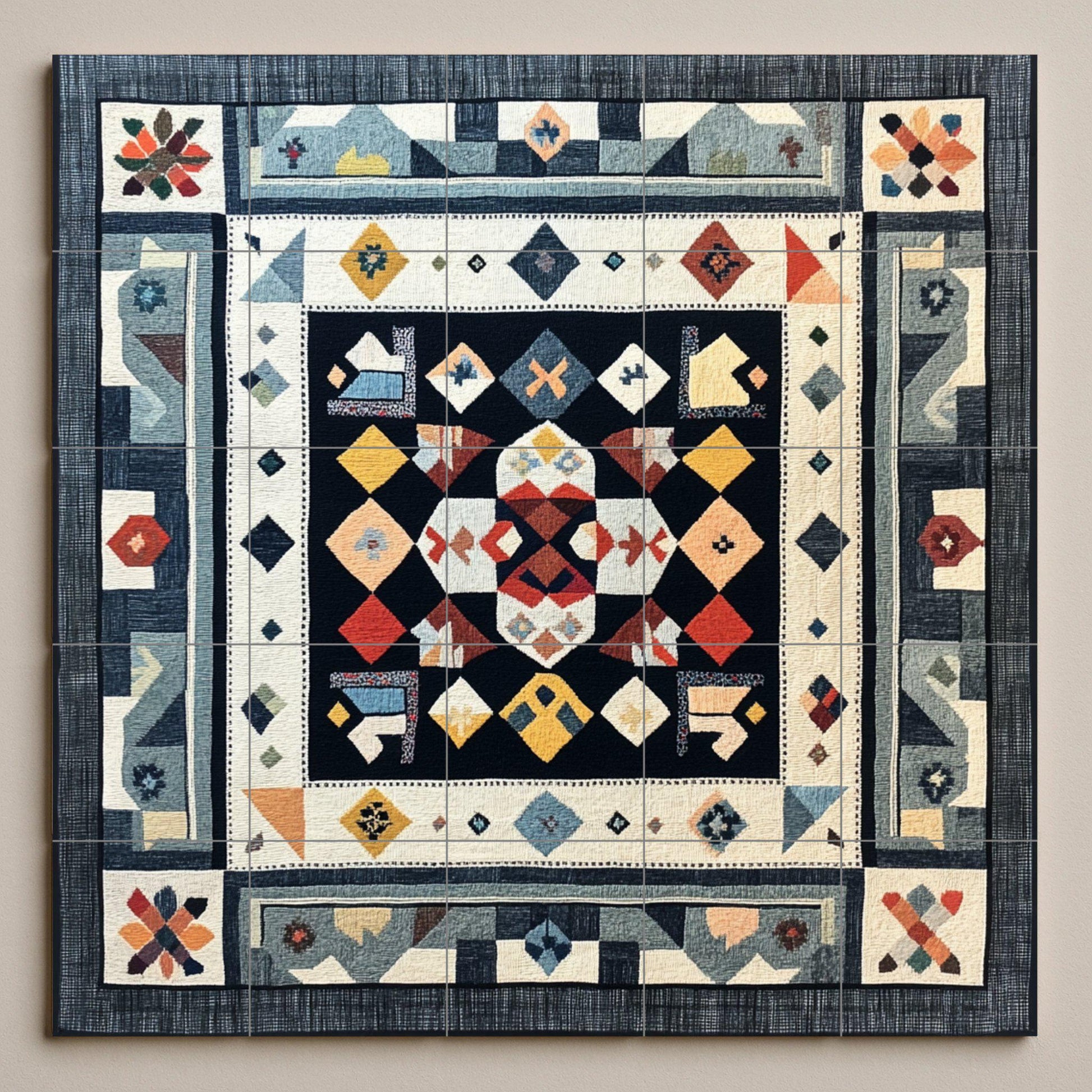 Finlandés Ryijy — Fliesen-Wandbild aus Keramik · Volkskunst & Ornament