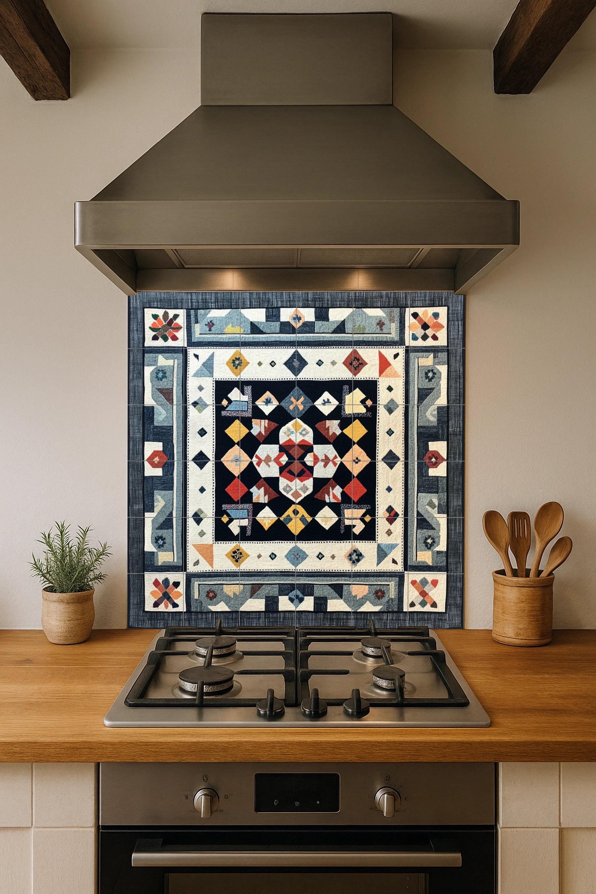 Finlandés Ryijy — Fliesen-Wandbild aus Keramik · Volkskunst & Ornament