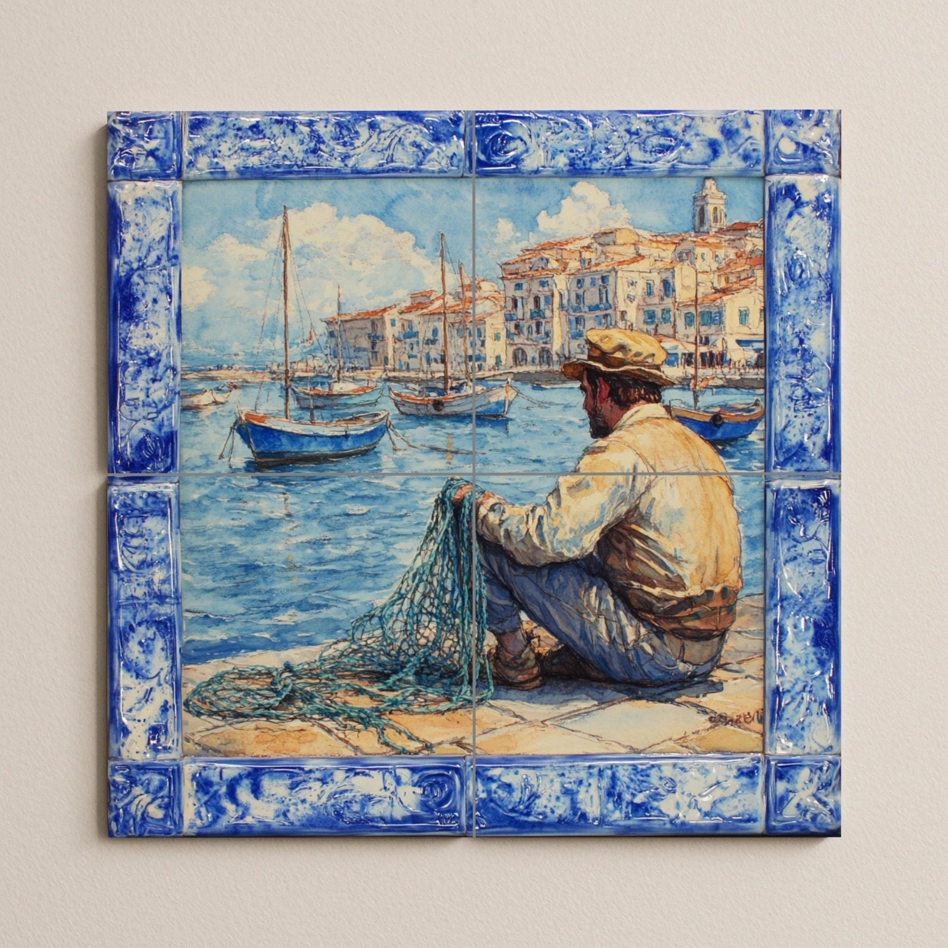 Pesca costera in Cerdeña · Murale Ceramico — Decoro Nautico