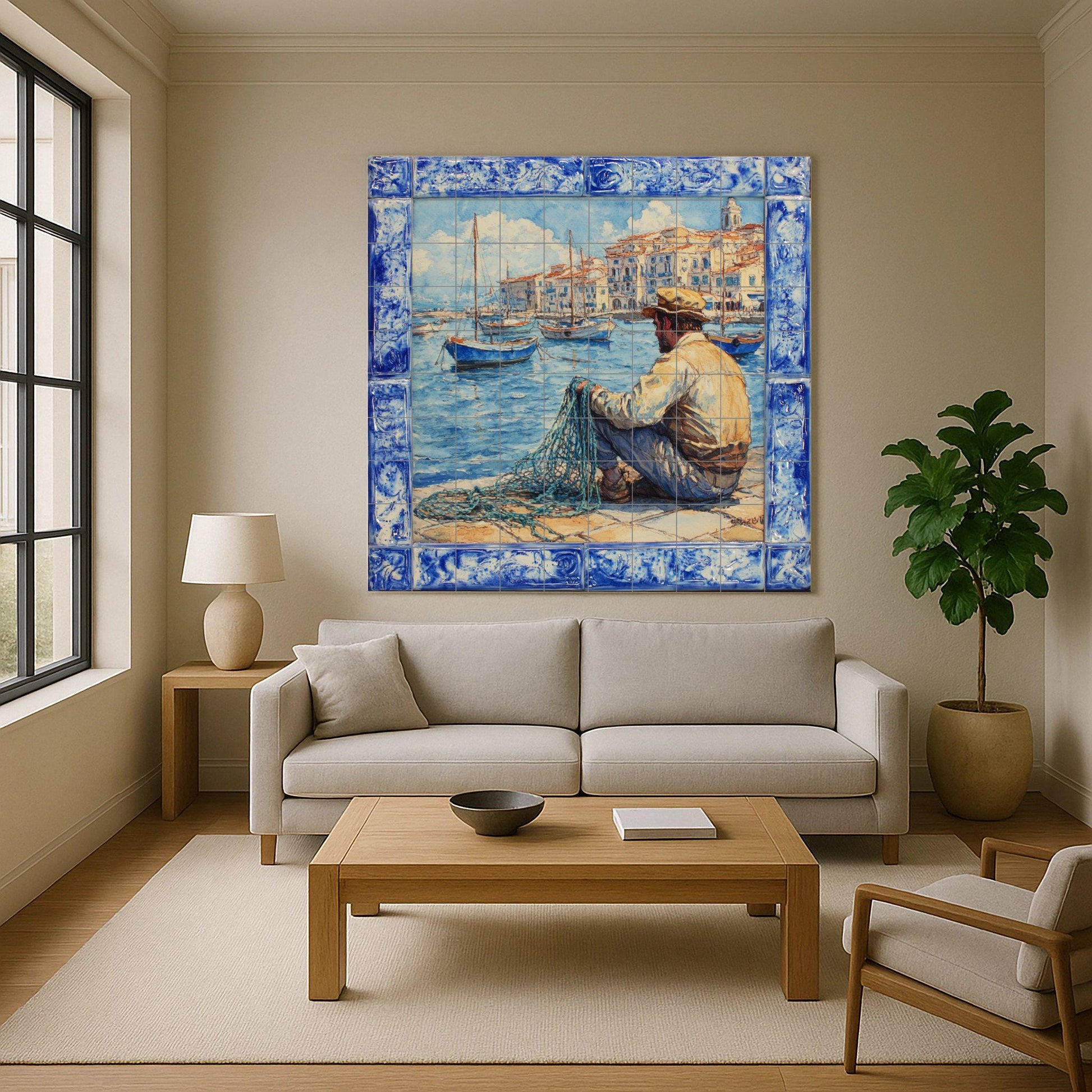 Pesca costera in Cerdeña · Murale Ceramico — Decoro Nautico