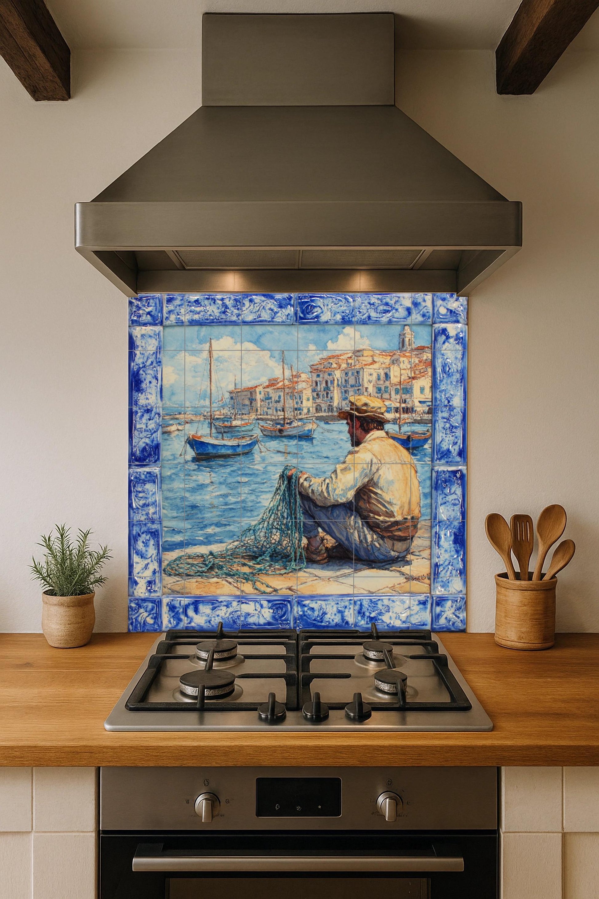 Pesca costera in Cerdeña · Murale Ceramico — Decoro Nautico