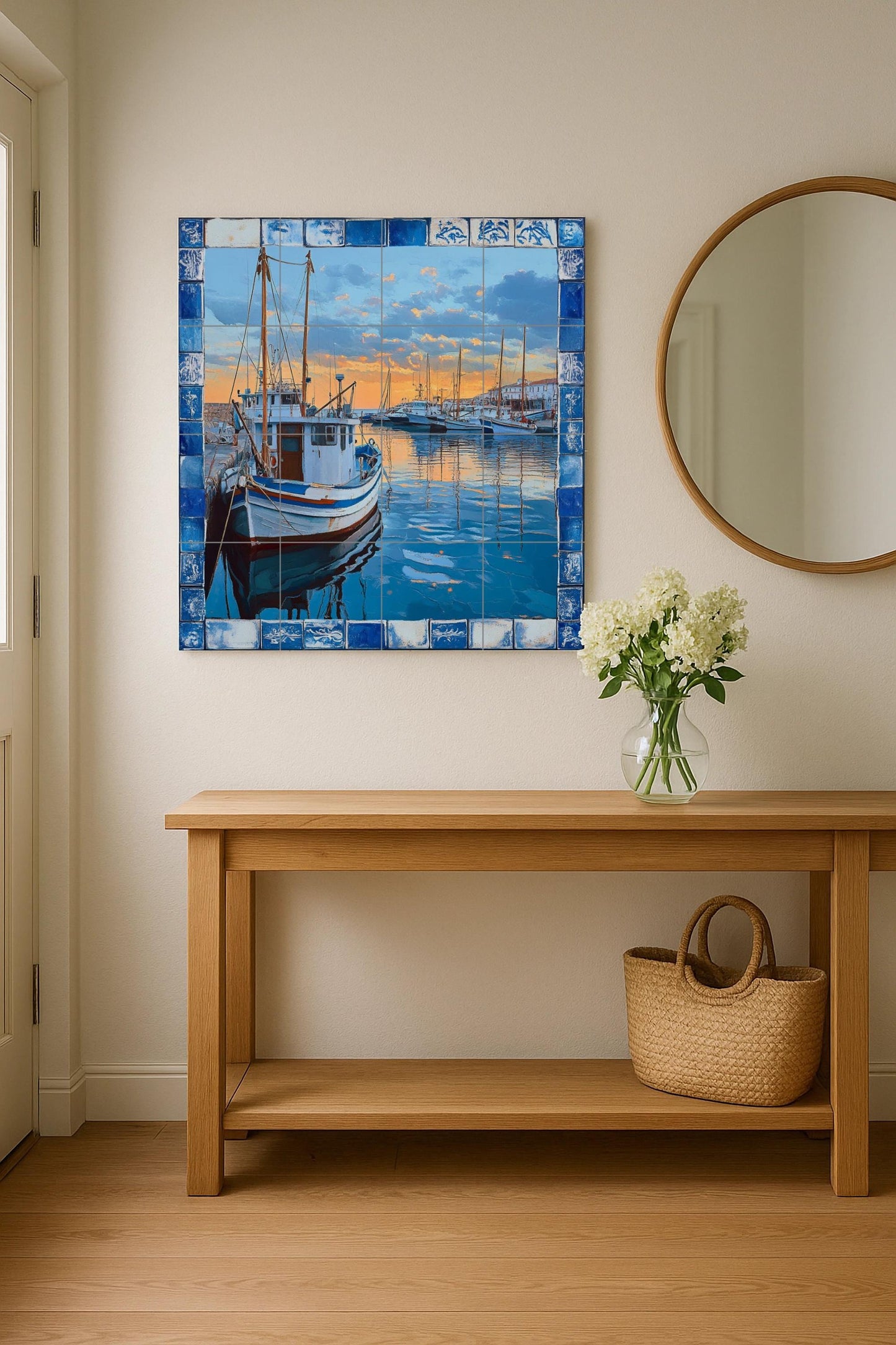 Port pesquero de la Côte Brava — Fresque Murale en Carreaux de Céramique · Décor Mural Nautique