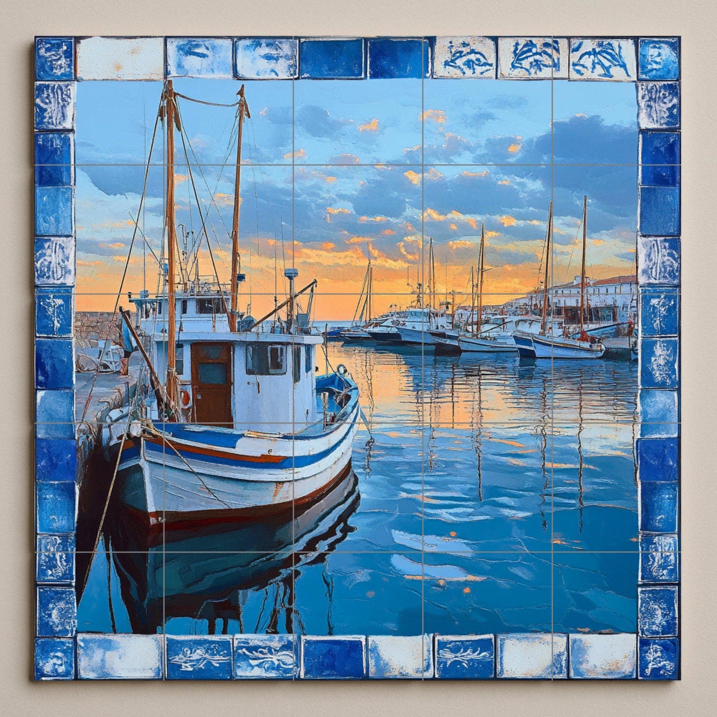 Port pesquero de la Côte Brava — Fresque Murale en Carreaux de Céramique · Décor Mural Nautique