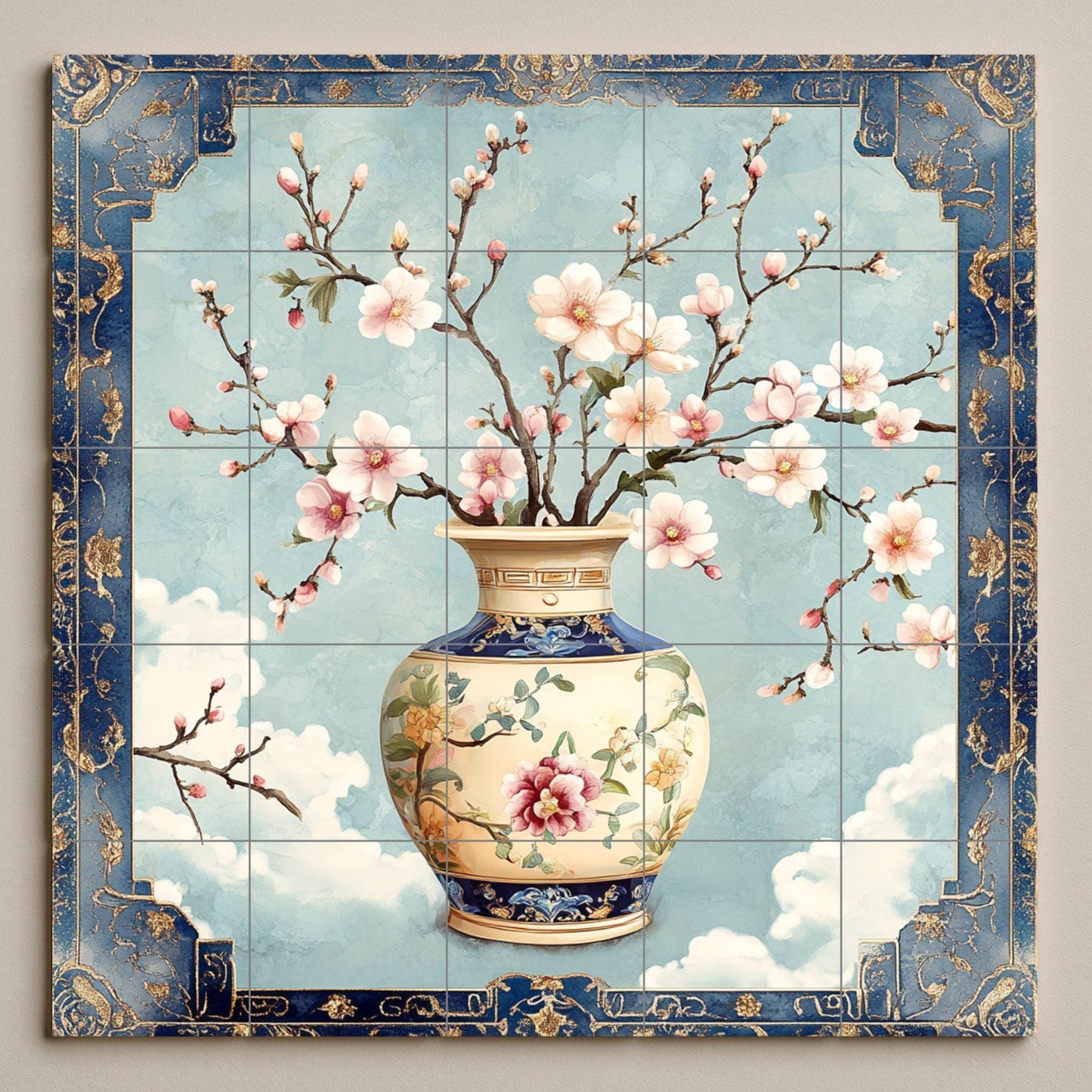 Lujo avec Fleurs de porcelana · Fresque Céramique — Décor Jardin et Nature