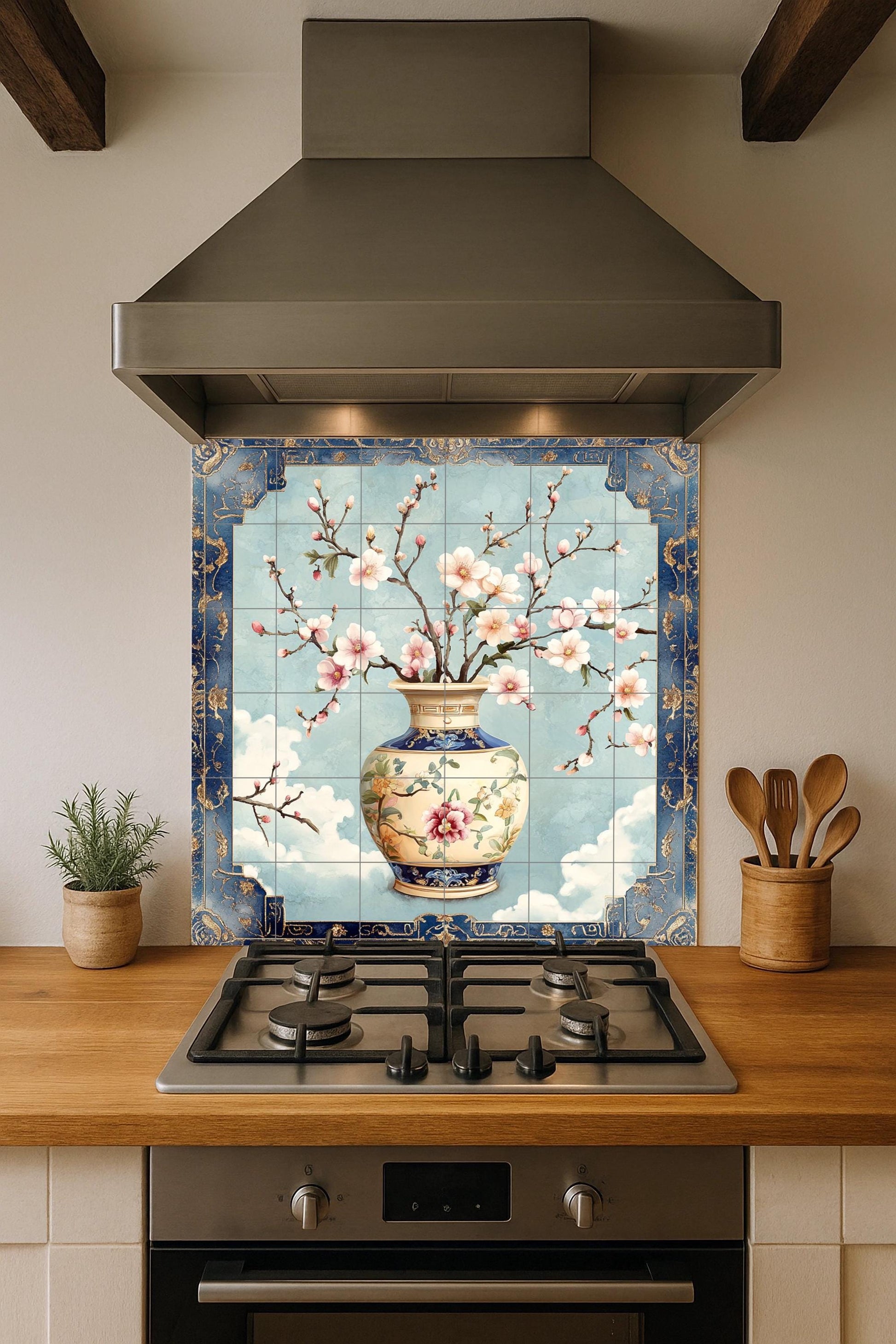Lujo avec Fleurs de porcelana · Fresque Céramique — Décor Jardin et Nature