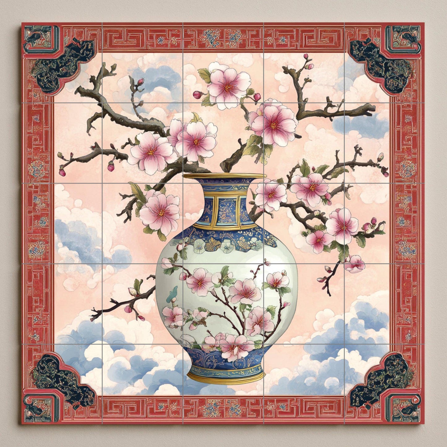 Cerámica con jarrón de porcelana china — Fresque de Monument, Art Mural en Céramique