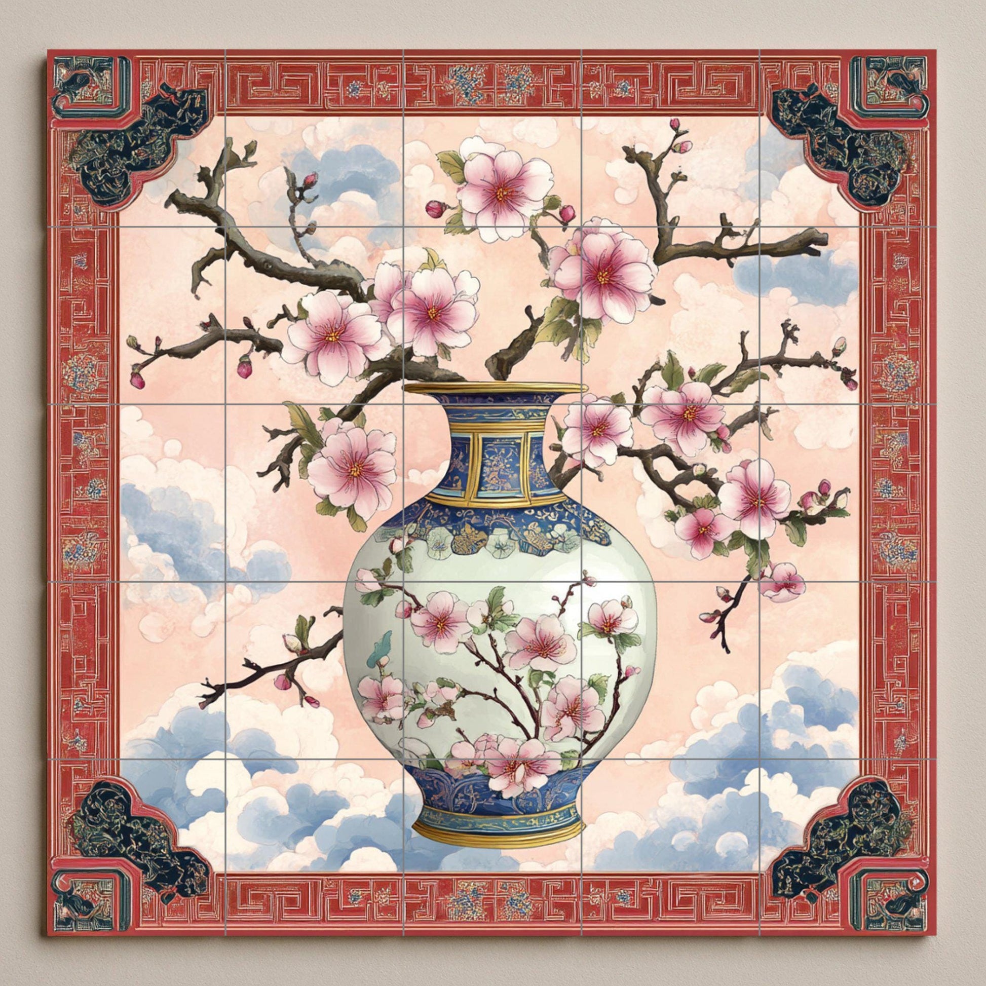 Cerámica con jarrón de porcelana china — Fresque de Monument, Art Mural en Céramique