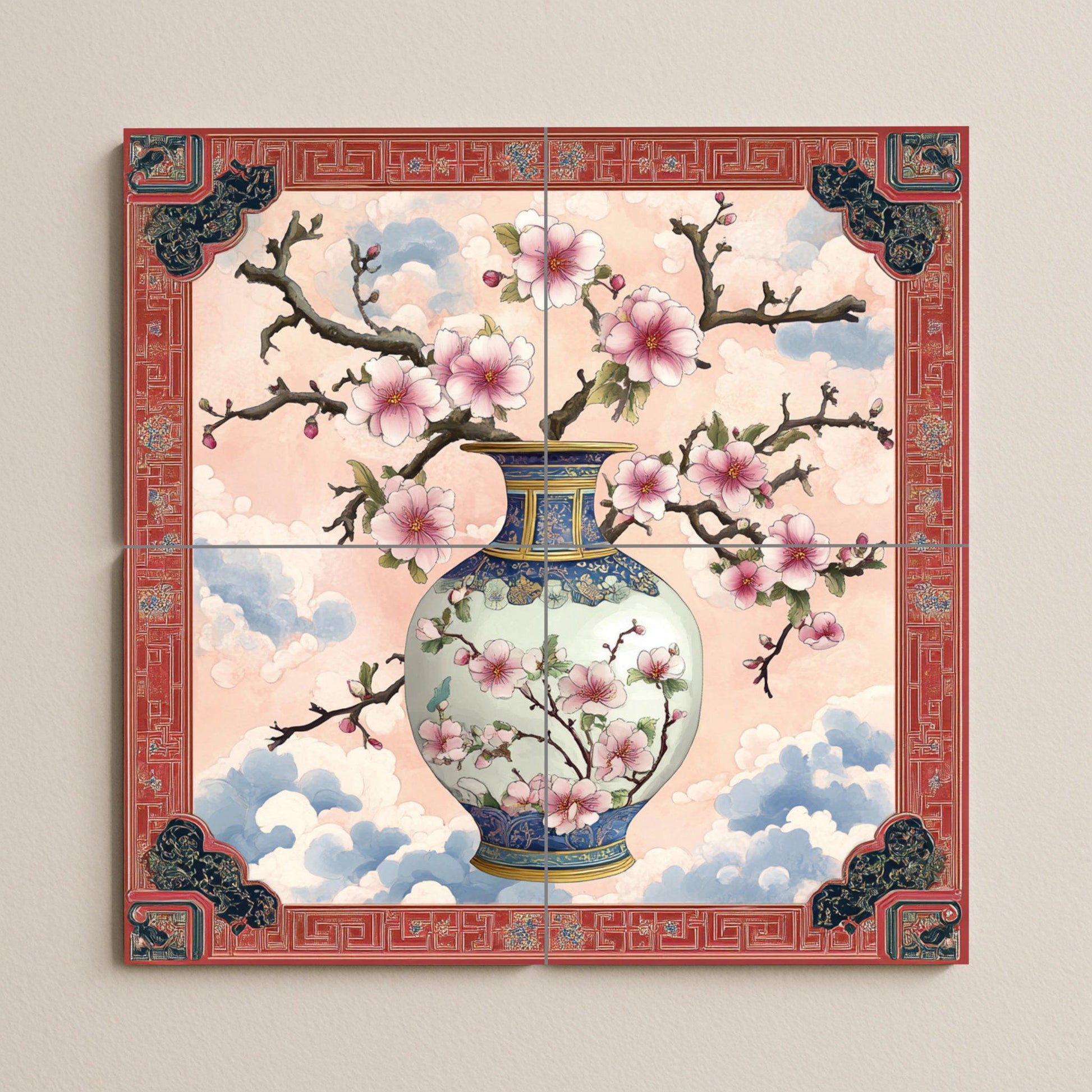 Cerámica con jarrón de porcelana china — Fresque de Monument, Art Mural en Céramique