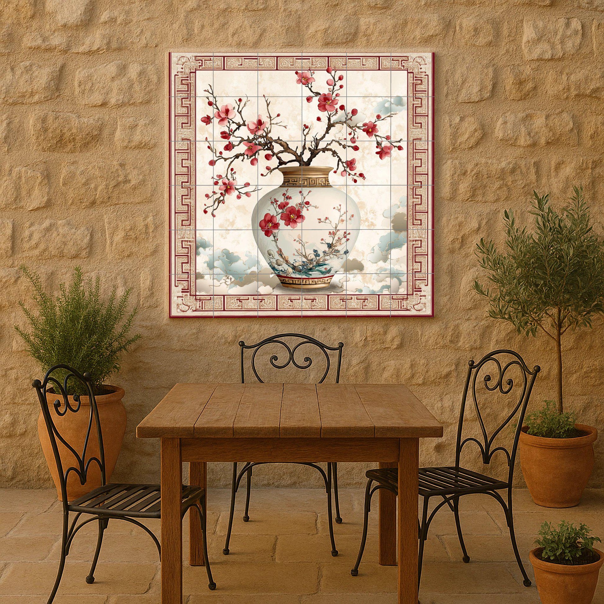 Flor de ciruelo oriental · Ceramic Wall Mural — Landmark Mural