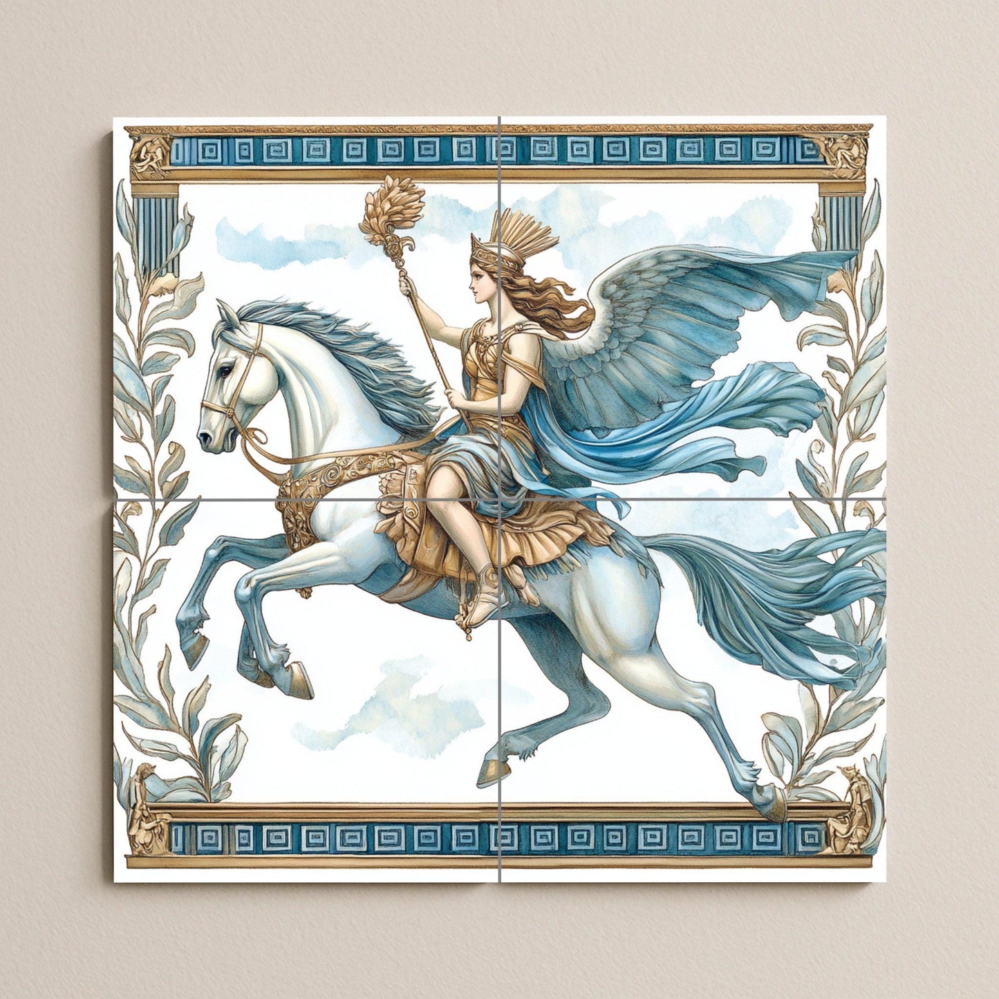 Valquiria sur Cheval Alado — Légendes et Épopées, Art Mural en Céramique