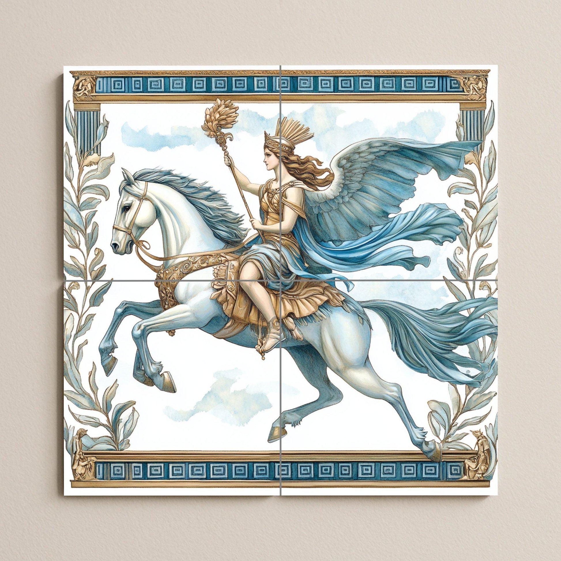 Valquiria sur Cheval Alado — Légendes et Épopées, Art Mural en Céramique
