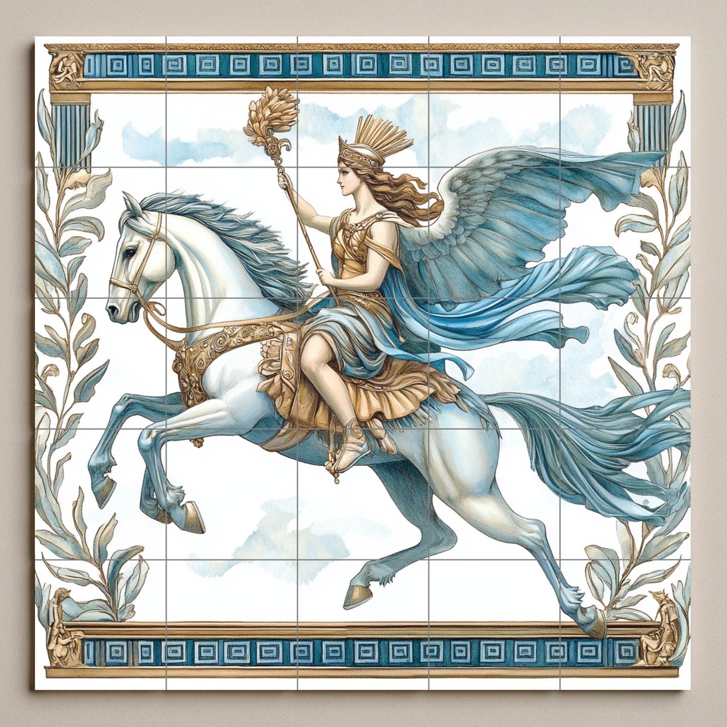 Valquiria sur Cheval Alado — Légendes et Épopées, Art Mural en Céramique