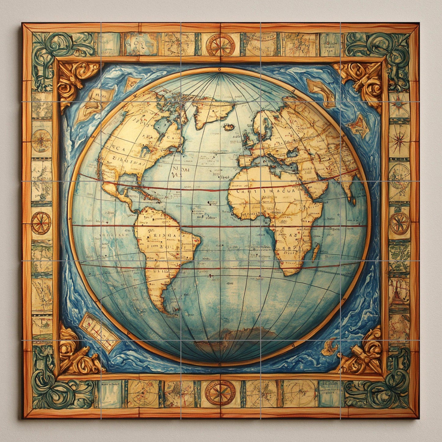 Ceramic Tile Mural: Mapamundi — Folk & Ornamental Art
