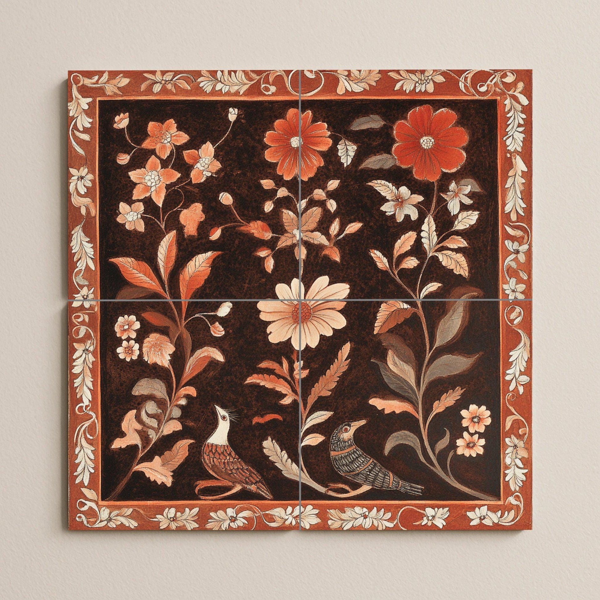 Mural cerámico floral de terracota