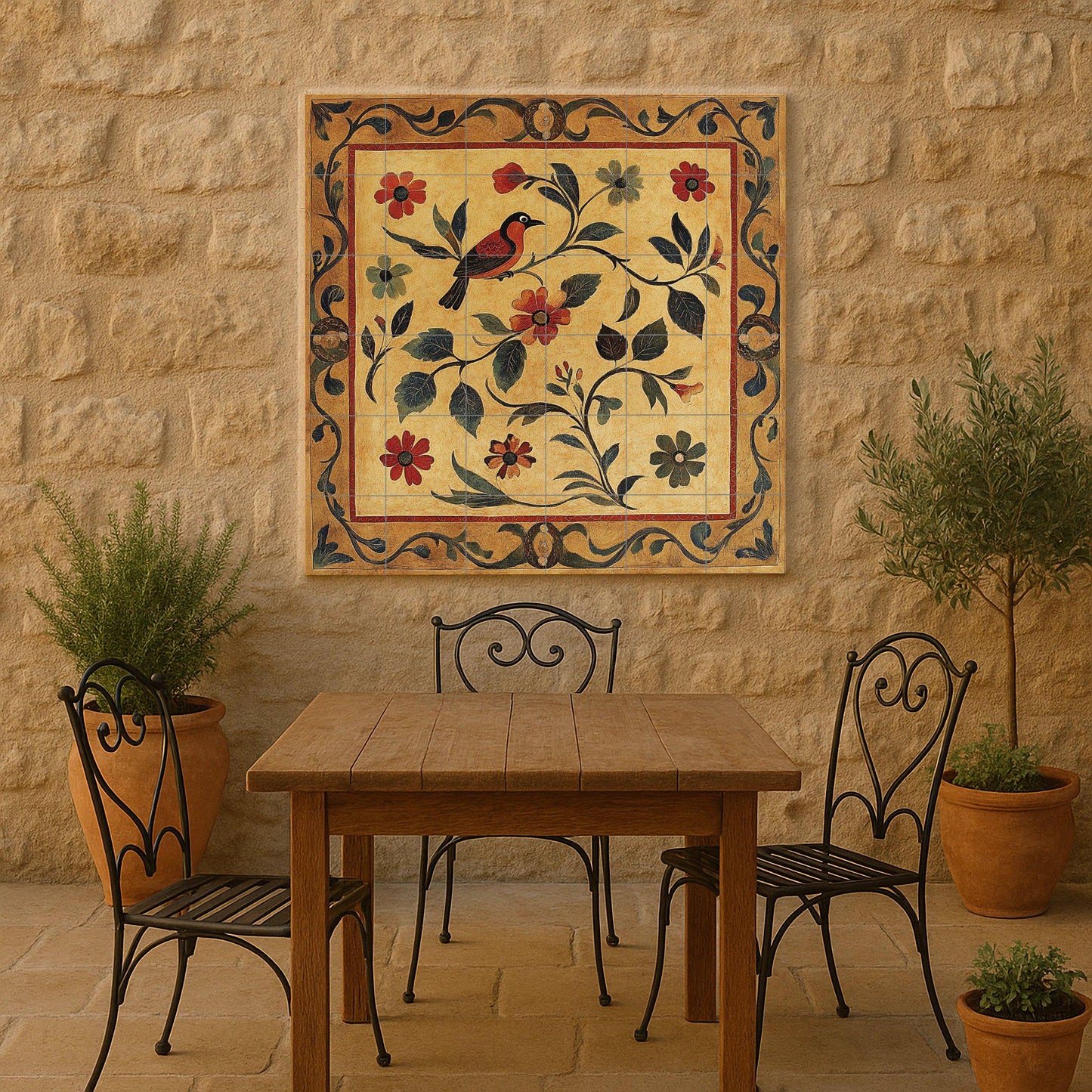 Fresque en Carrelage Cerámica Dorée — Fleurs et Paysages