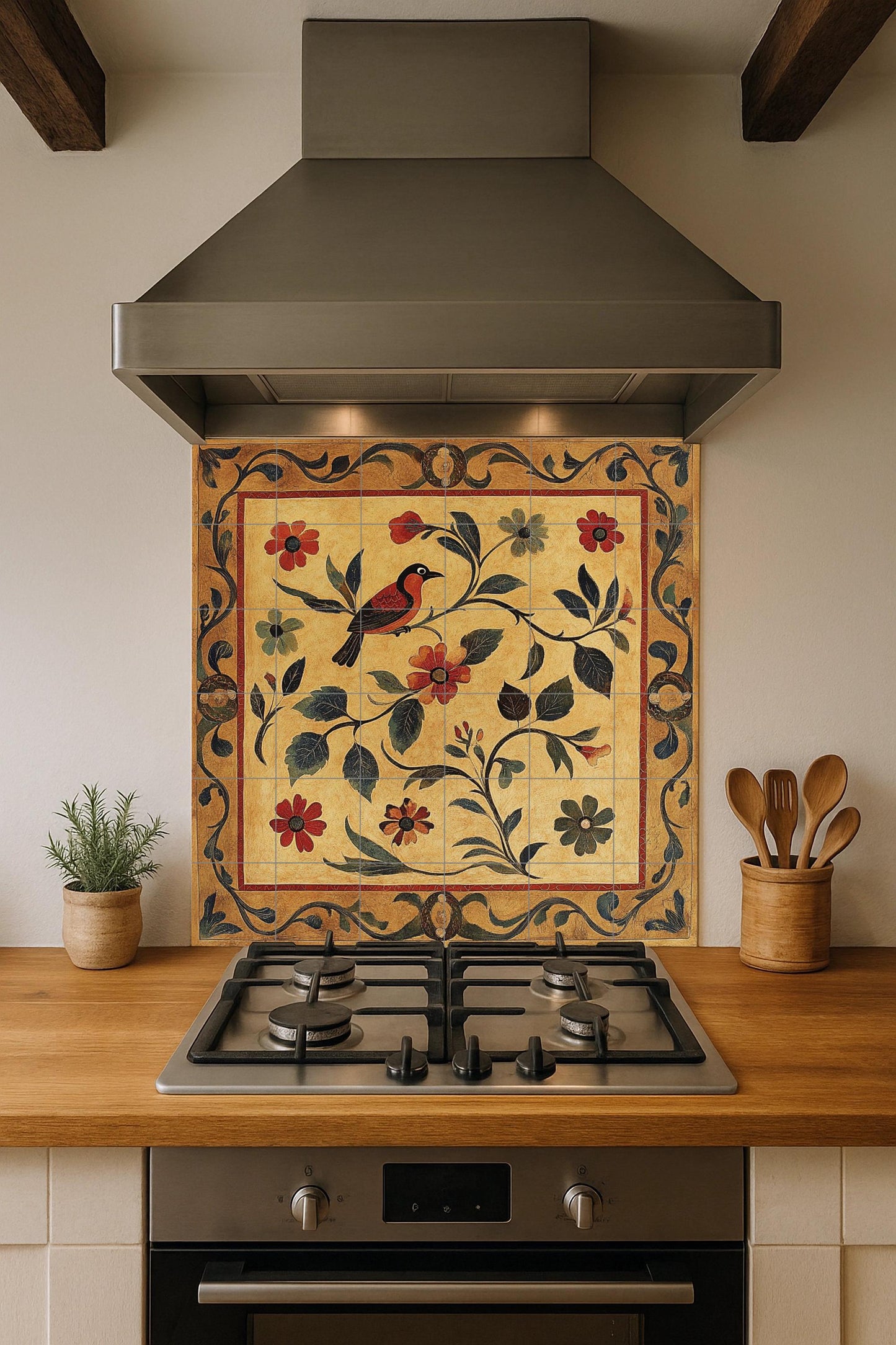 Fresque en Carrelage Cerámica Dorée — Fleurs et Paysages