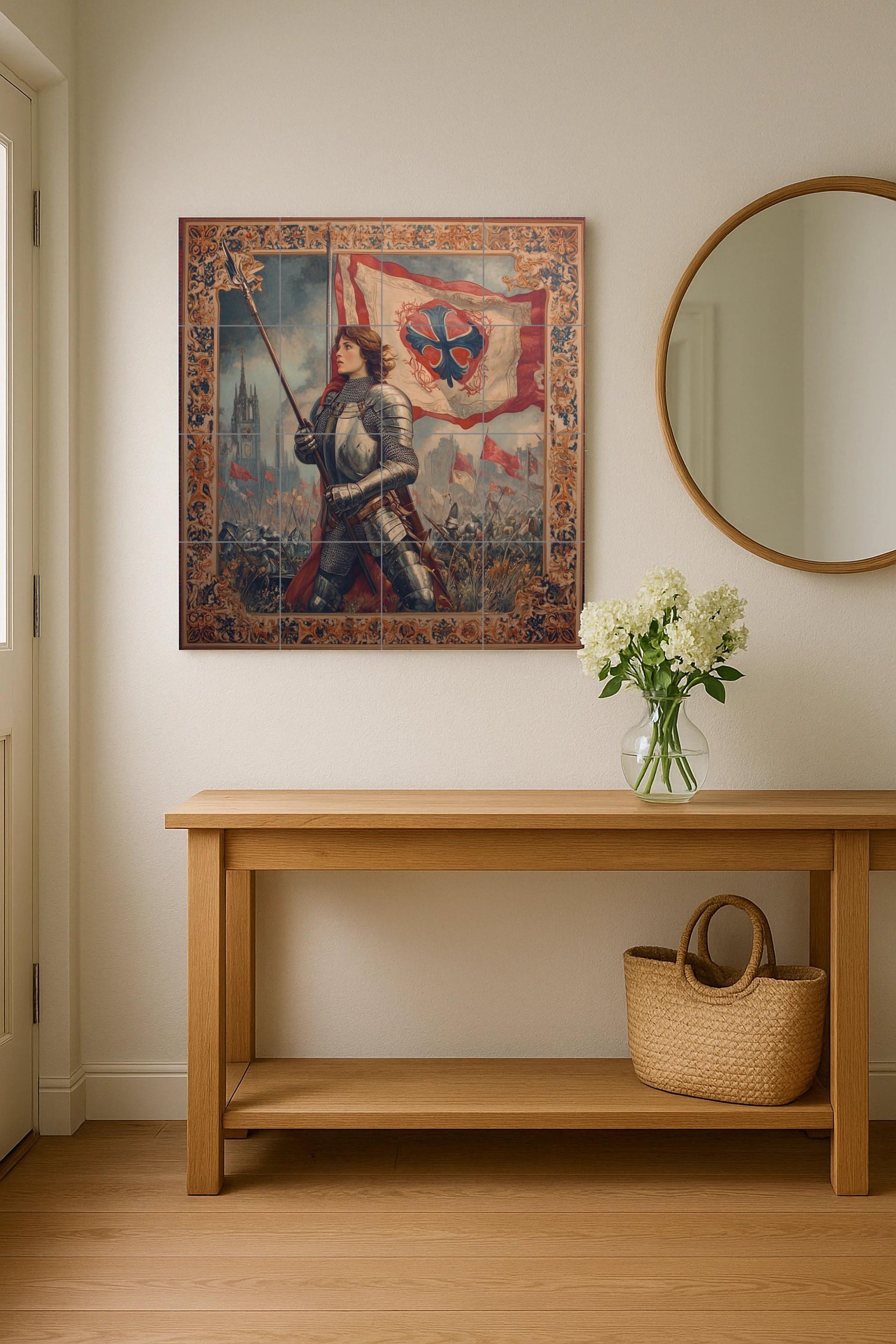 Juana de Arche — Fresque à Motifs Décoratifs, Art Mural en Céramique