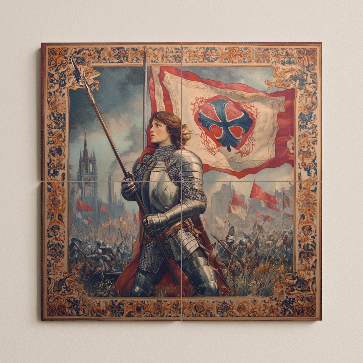 Juana de Arche — Fresque à Motifs Décoratifs, Art Mural en Céramique