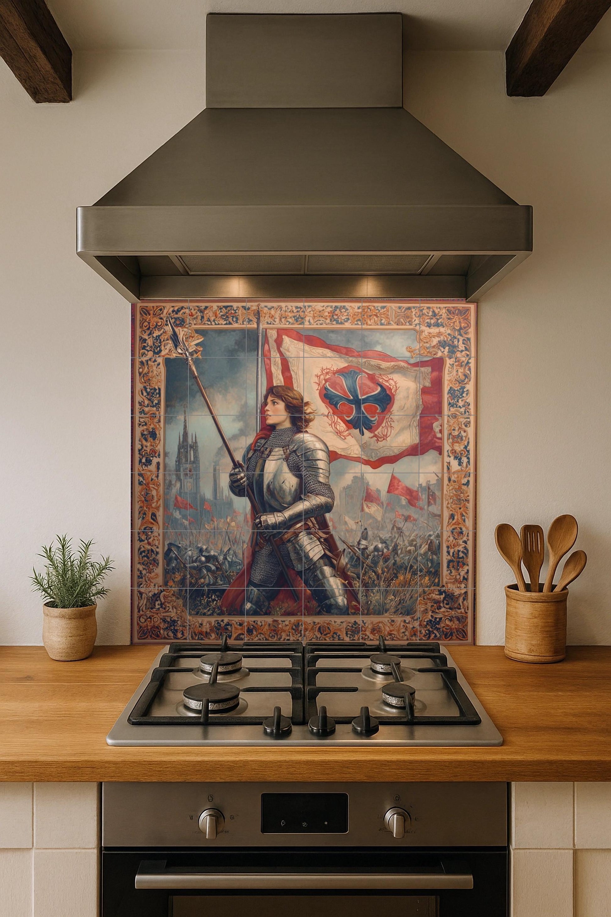 Juana de Arche — Fresque à Motifs Décoratifs, Art Mural en Céramique