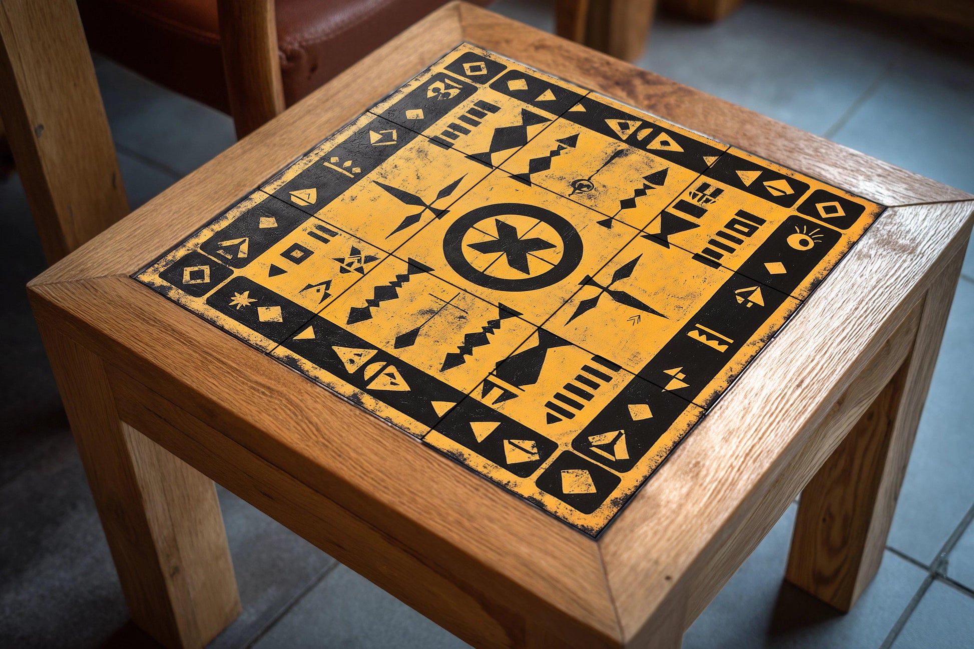 Geometric in Black and ocre — Folk-Art Décor · Ceramic Tile Mural