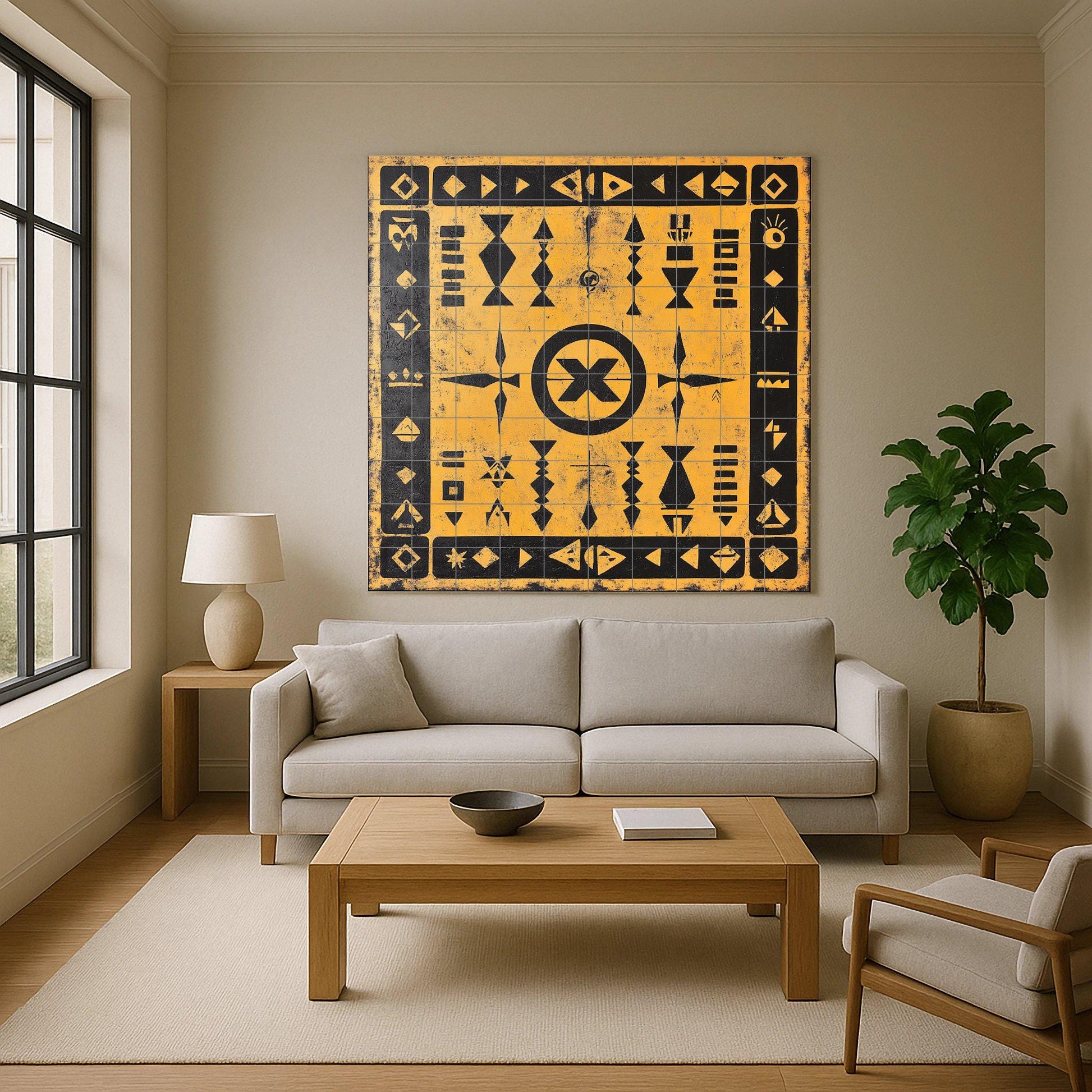 Geometric in Black and ocre — Folk-Art Décor · Ceramic Tile Mural