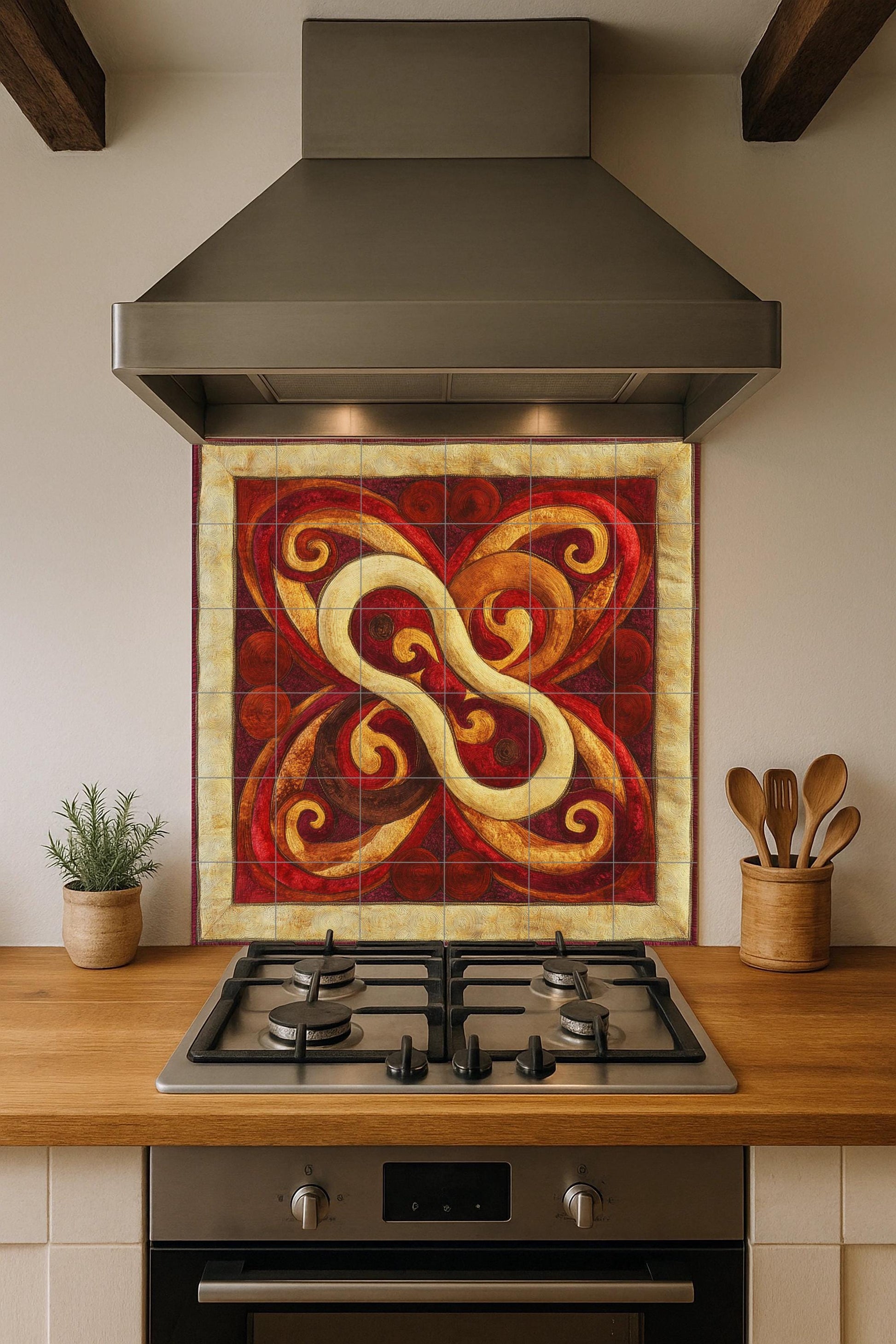 Ceramic Tile Mural: Knot mongol — Folk-Art Décor
