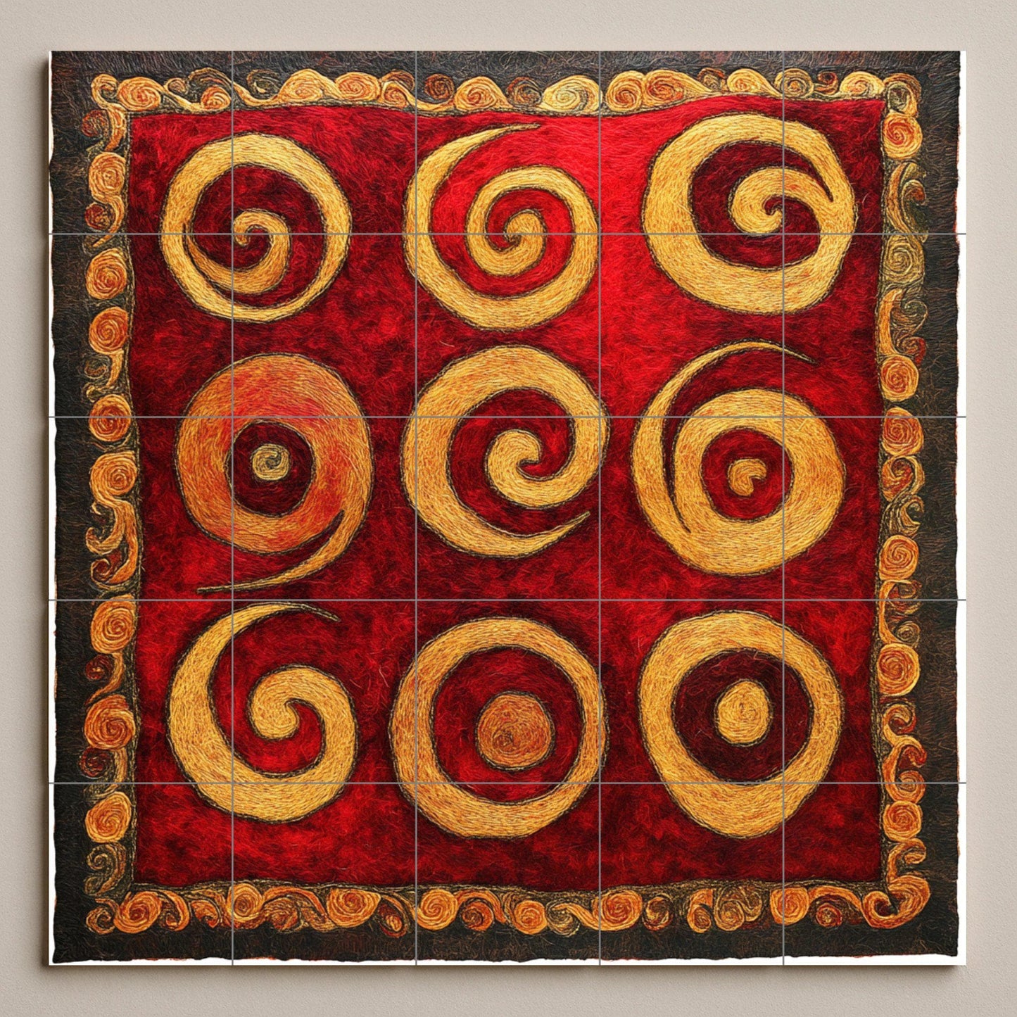 Espiral Dorée — Fresque Murale en Carreaux de Céramique · Panneau Mural Ornemental